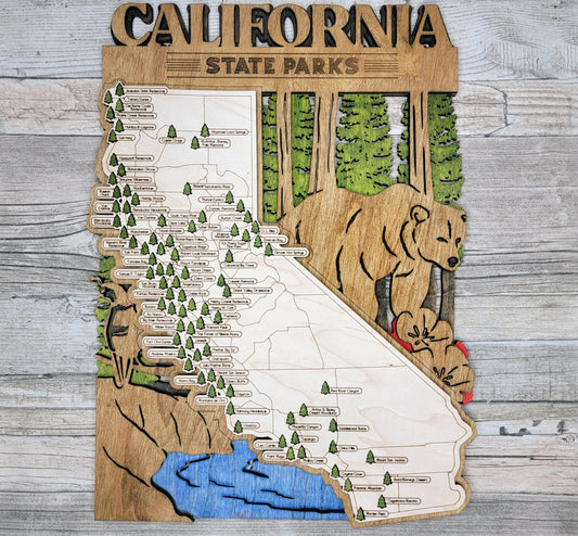 California State Park Tracker Map – 12x20 Engraved Wood Wall Art | Personalized Gift for Nature Lovers, Handmade in Ohio