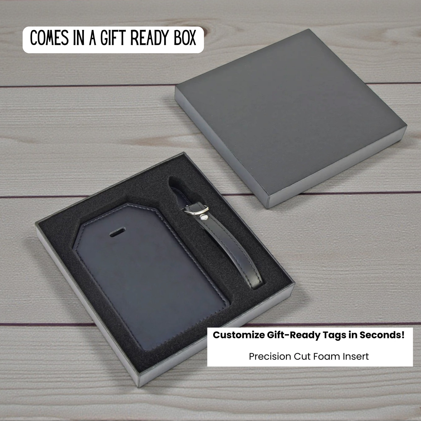 Adventure Leatherette Luggage Tag with Strap | Personalized Engraved Travel Tag | Monogram Backside | Gift Box Included