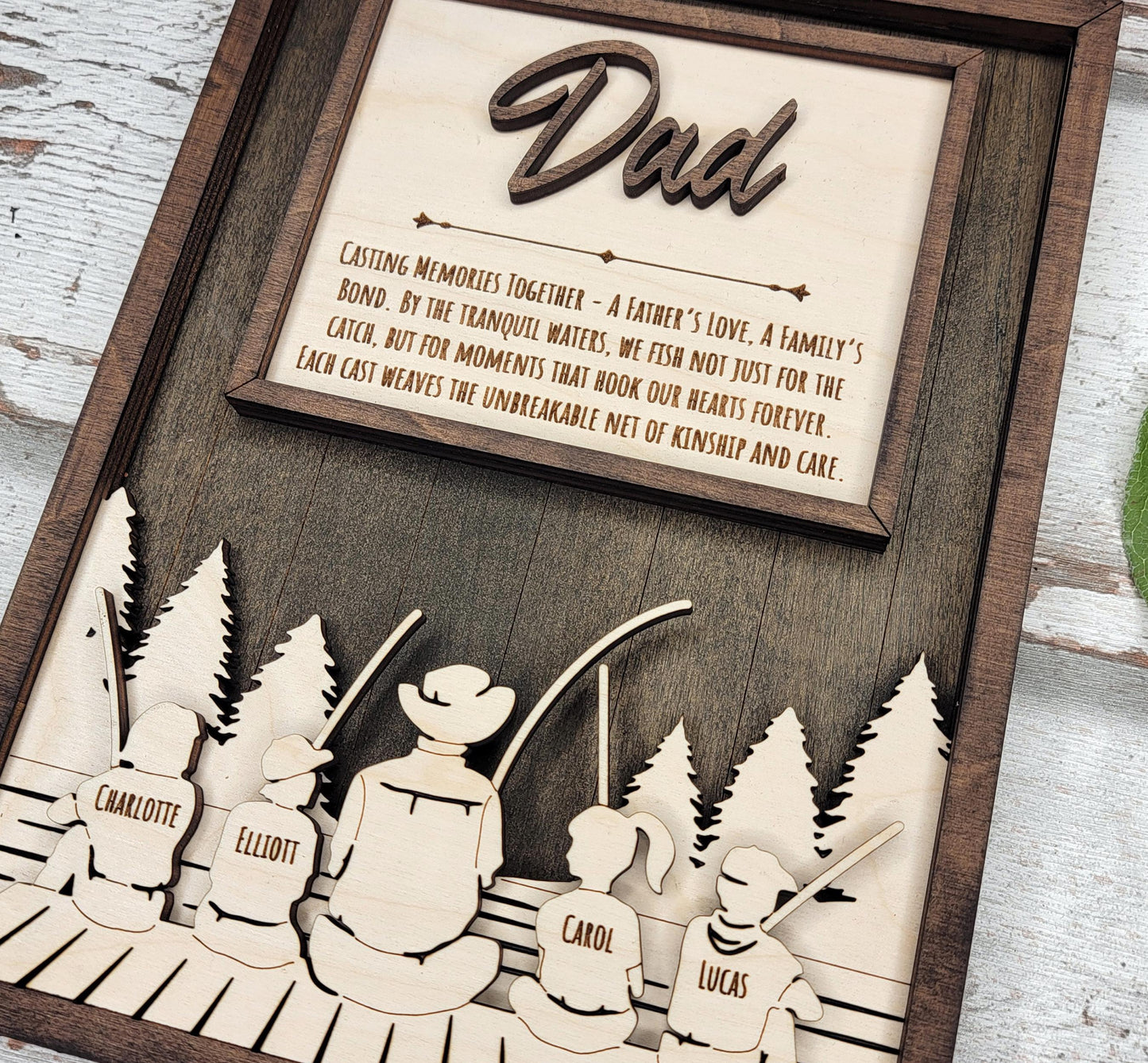 Personalized Fishing Dad Plaque – Custom Kids Name Sign for Dad or Grandpa | Handmade Wood Wall Decor | Fisherman Gift | 7x9