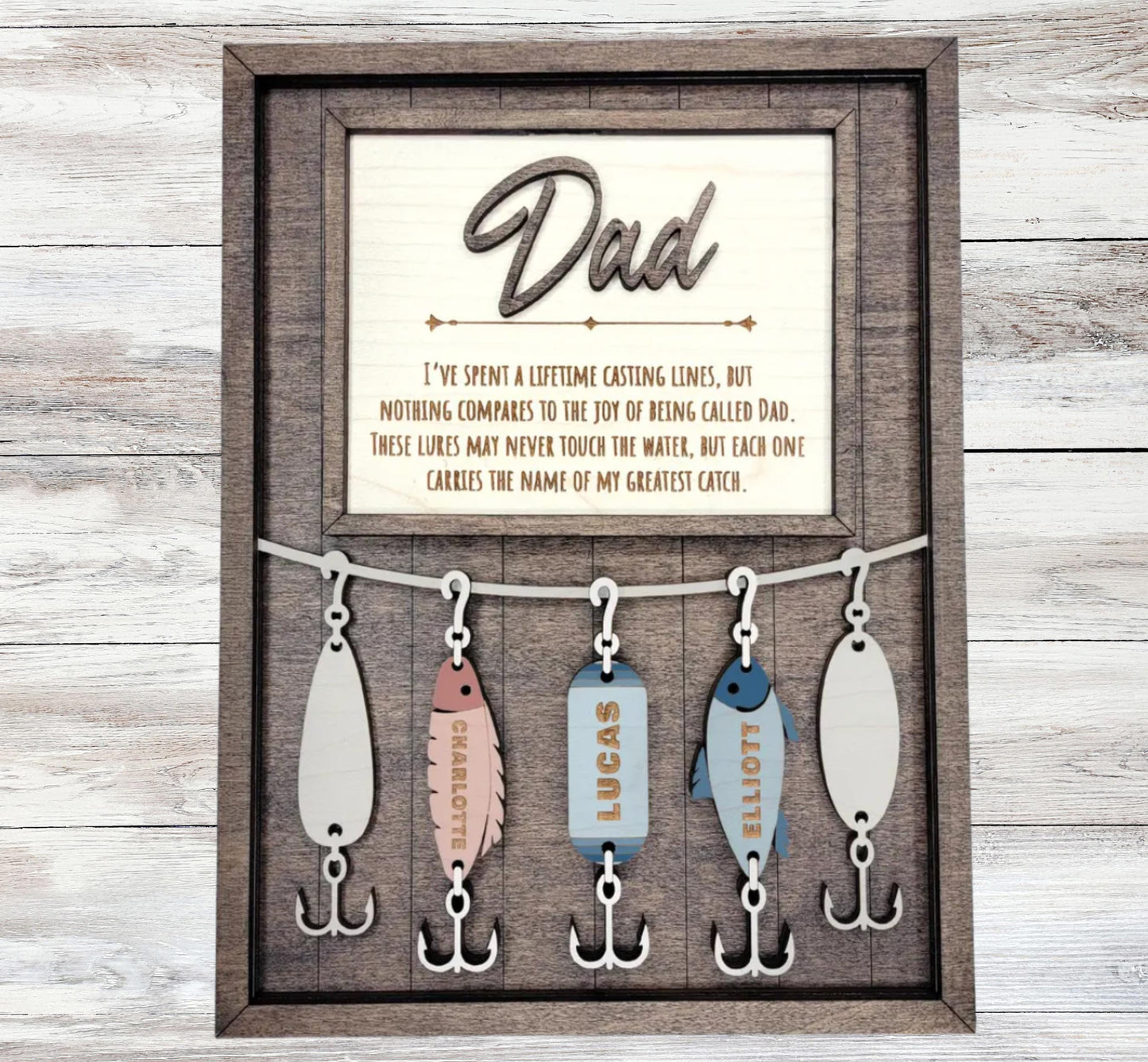 Personalized Fishing Dad Plaque – Custom Kids Name Sign for Dad or Grandpa | Handmade Wood Wall Decor | Fisherman Gift | 7x9