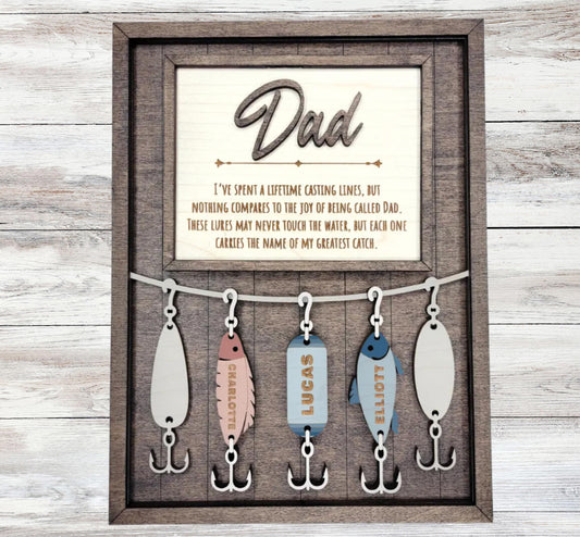Personalized Fishing Dad Plaque – Custom Kids Name Sign for Dad or Grandpa | Handmade Wood Wall Decor | Fisherman Gift | 7x9