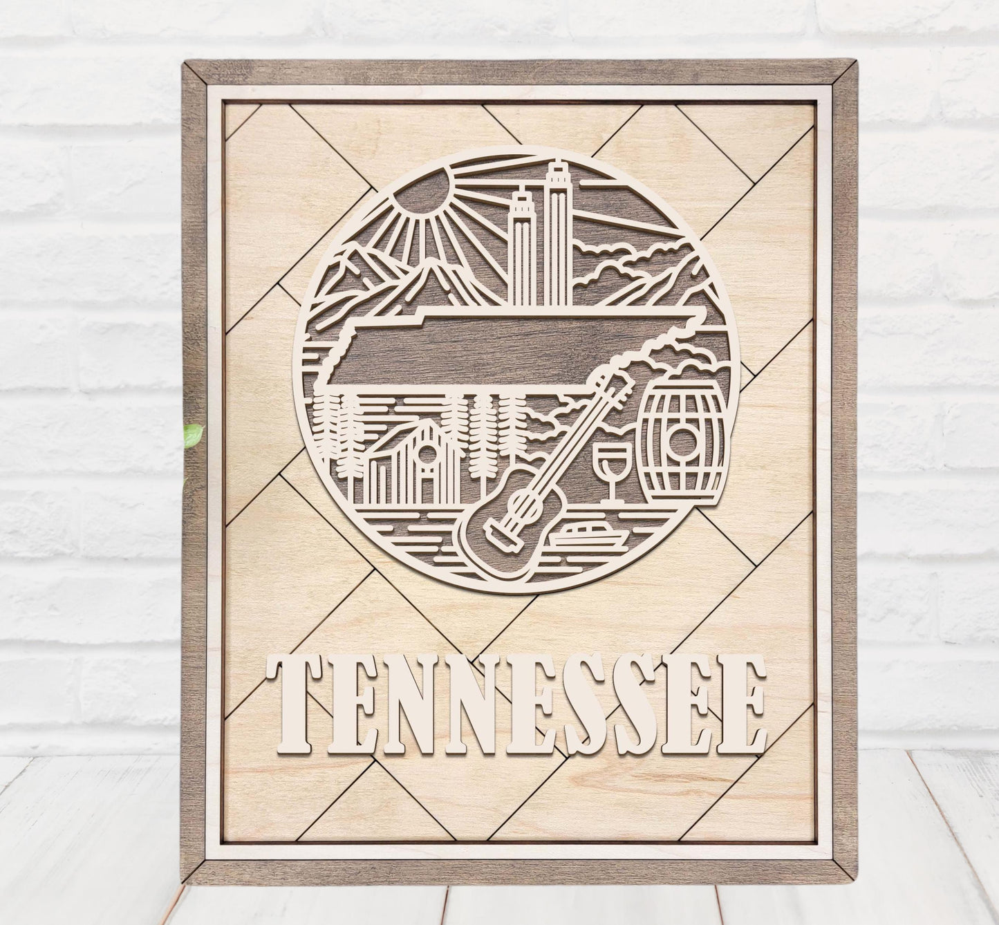 Tennessee State Wall Art – Handmade Wooden Sign Featuring Tennessee Symbols, Music, and Culture | Gift-Ready with Easel Display