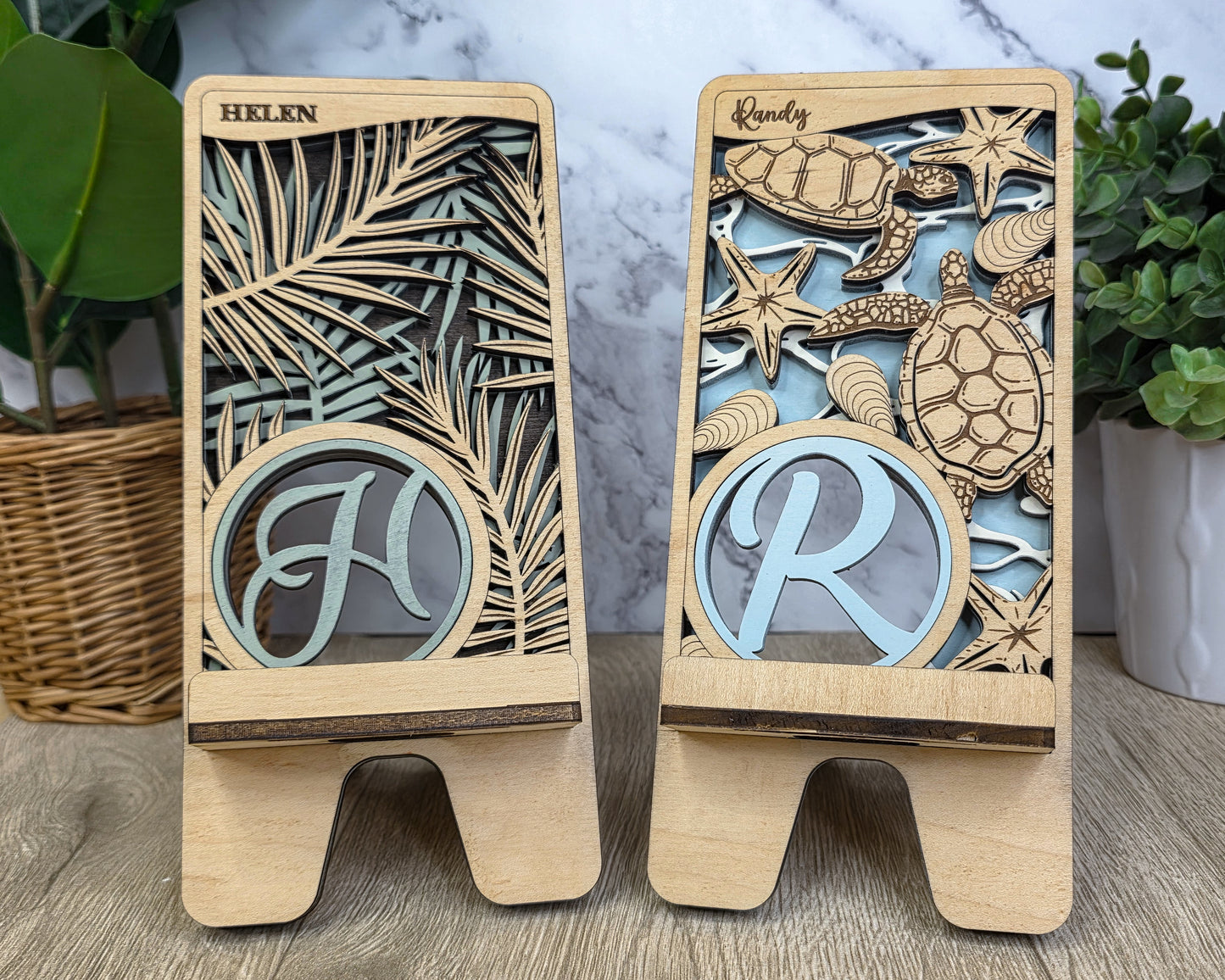 Personalized Wooden Folding Phone Stand – Engraved Name or Monogram Phone Holder