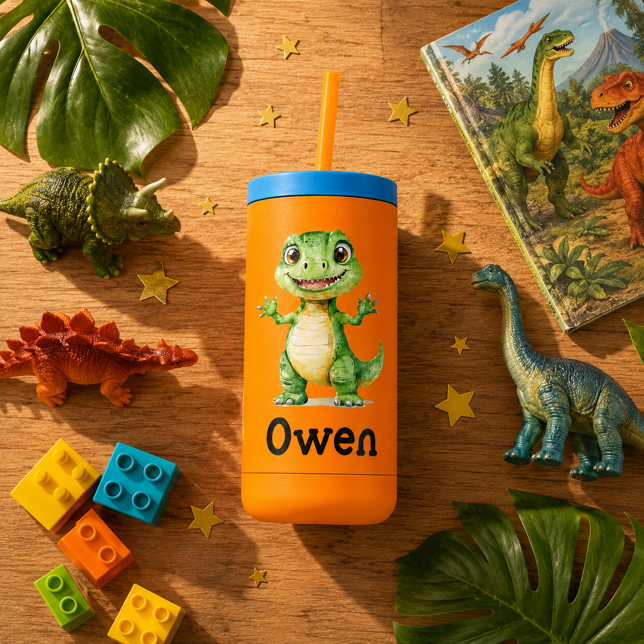 Personalized Dinosaur Tumbler for Boys | Custom Name T-Rex Kids Tumbler with Straw