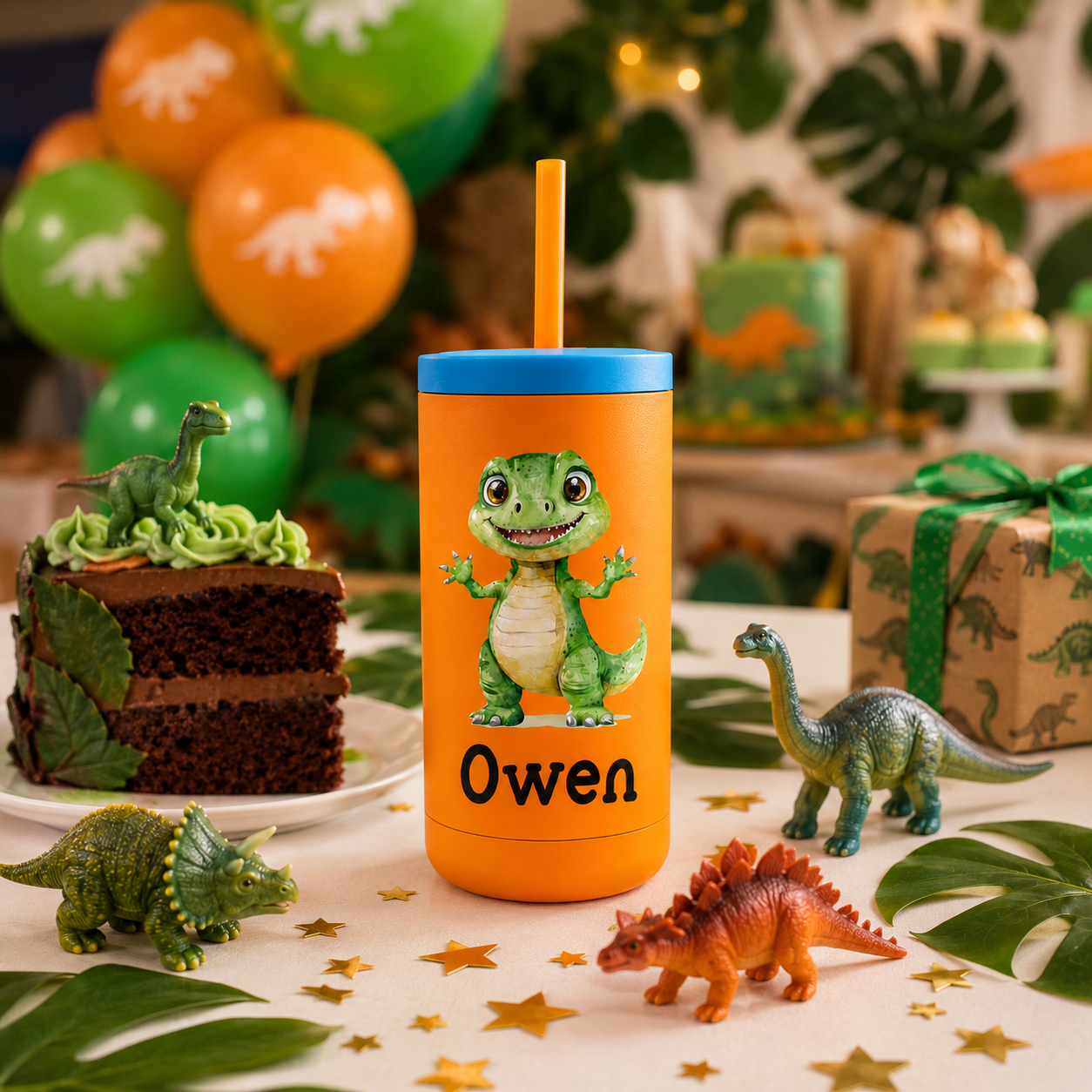 Personalized Dinosaur Tumbler for Boys | Custom Name T-Rex Kids Tumbler with Straw