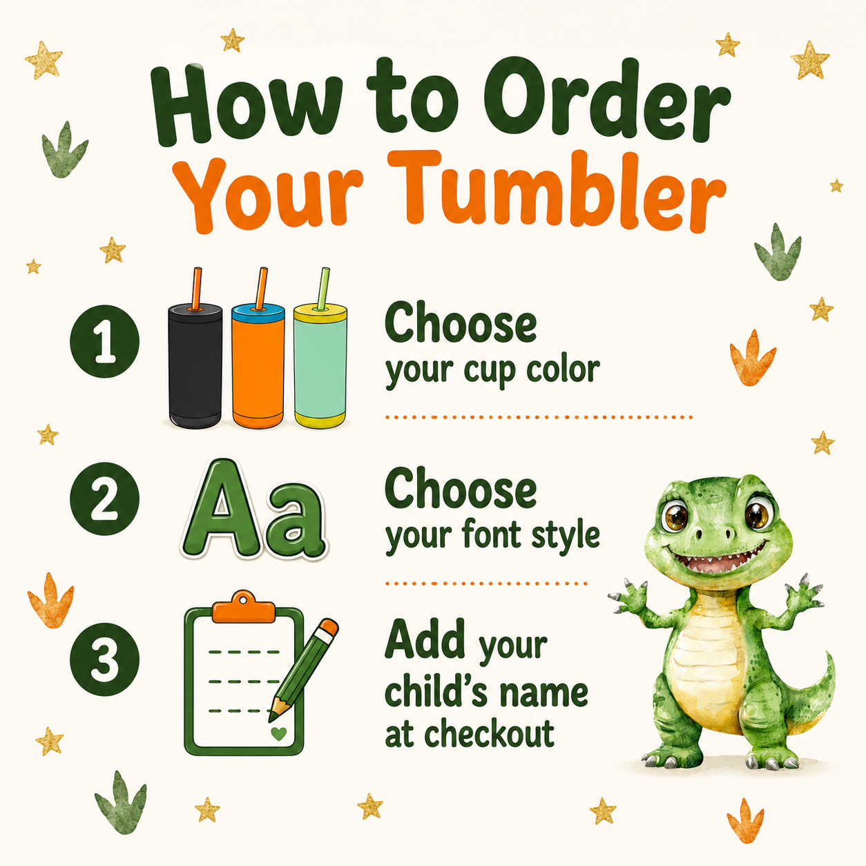 Personalized Dinosaur Tumbler for Boys | Custom Name T-Rex Kids Tumbler with Straw