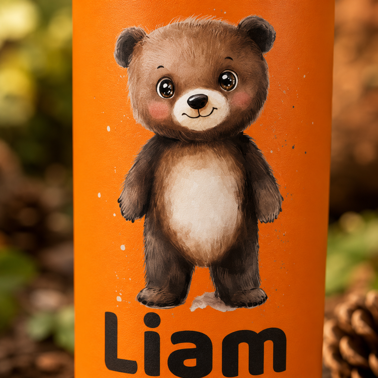 Personalized Bear Tumbler for Kids | Custom Name Woodland Bear Kids Tumbler with Straw