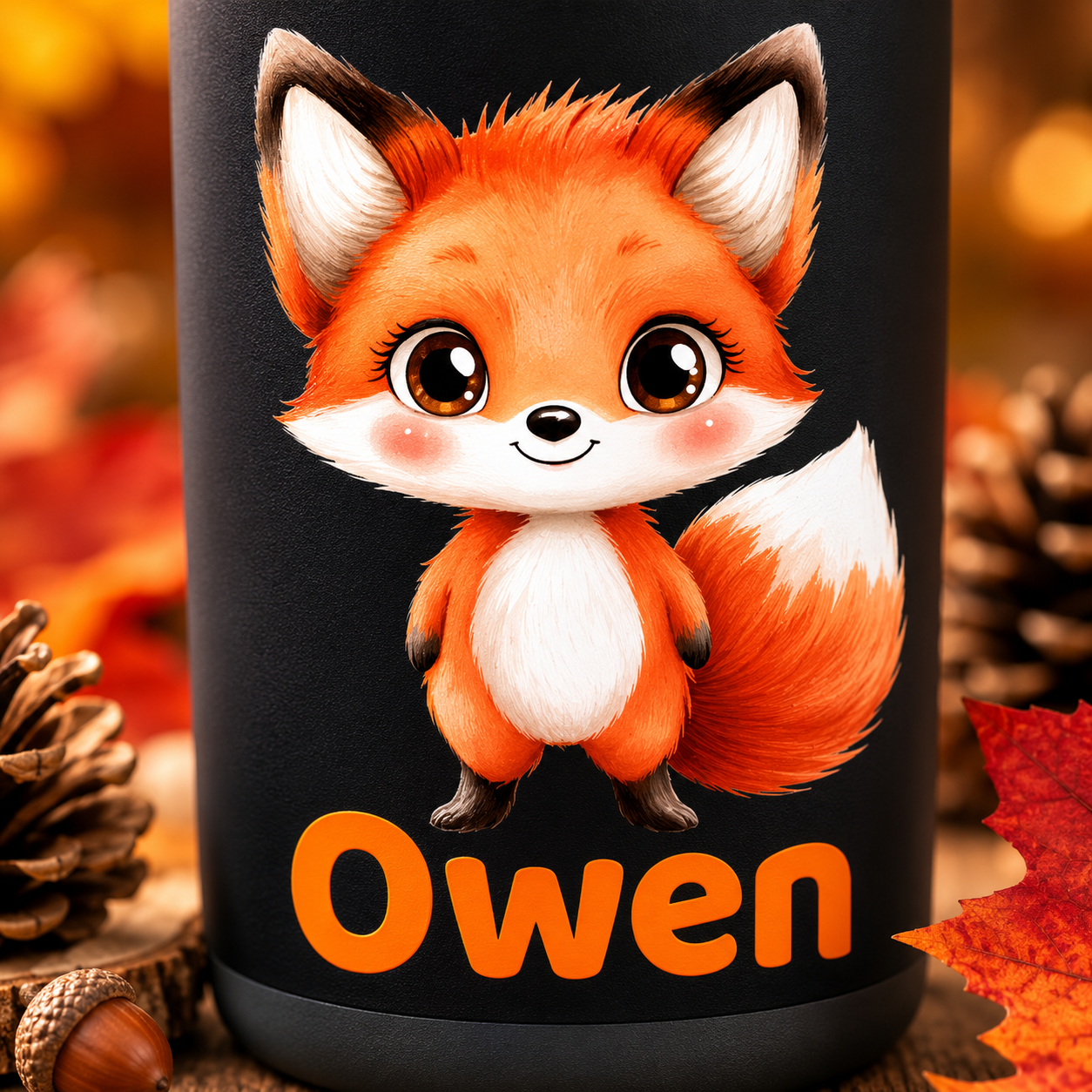 Personalized Fox Tumbler for Kids | Custom Name Woodland Fox Kids Tumbler with Straw