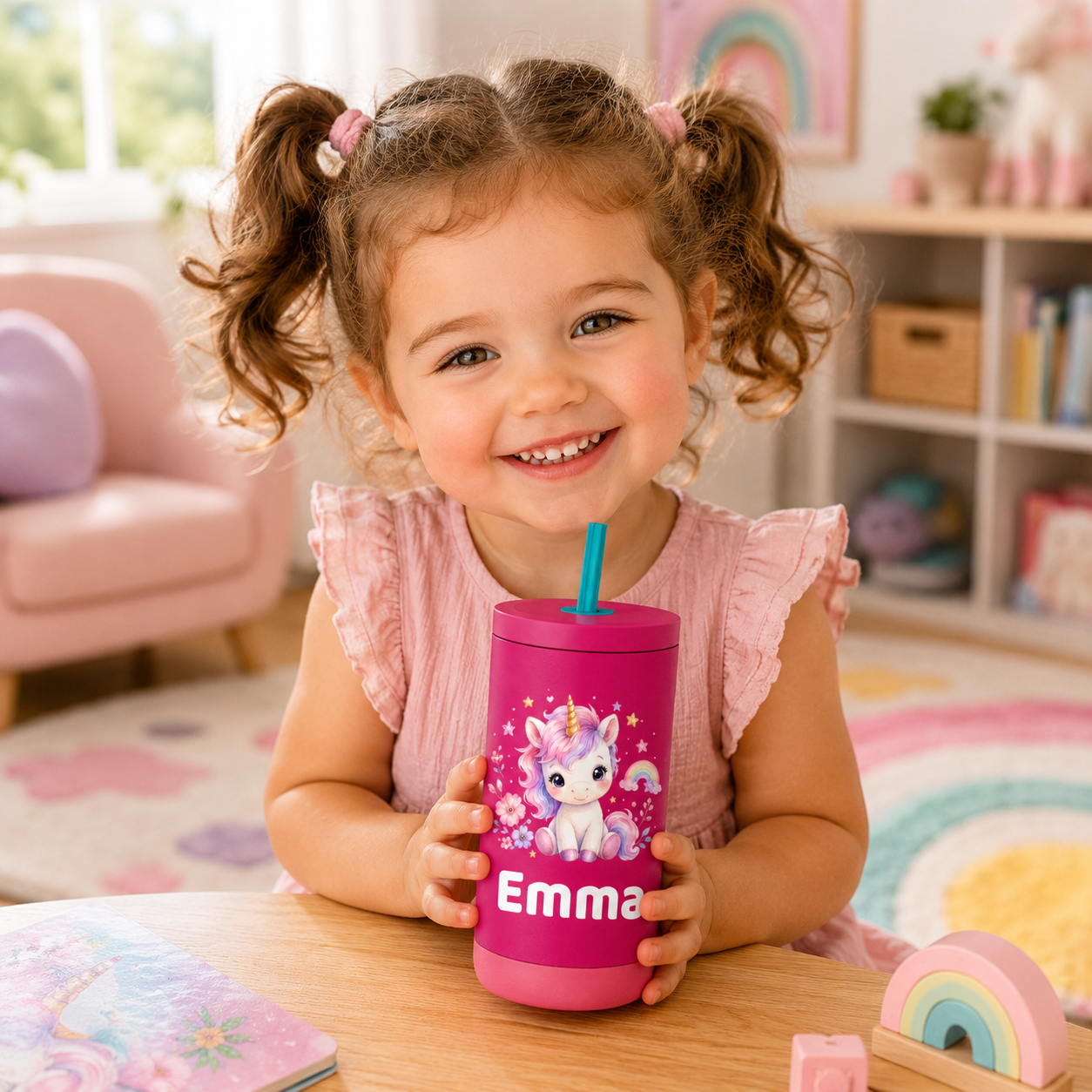Personalized Unicorn Tumbler for Girls | Custom Name Kids Cup with Straw | Buckeye Shore Designs
