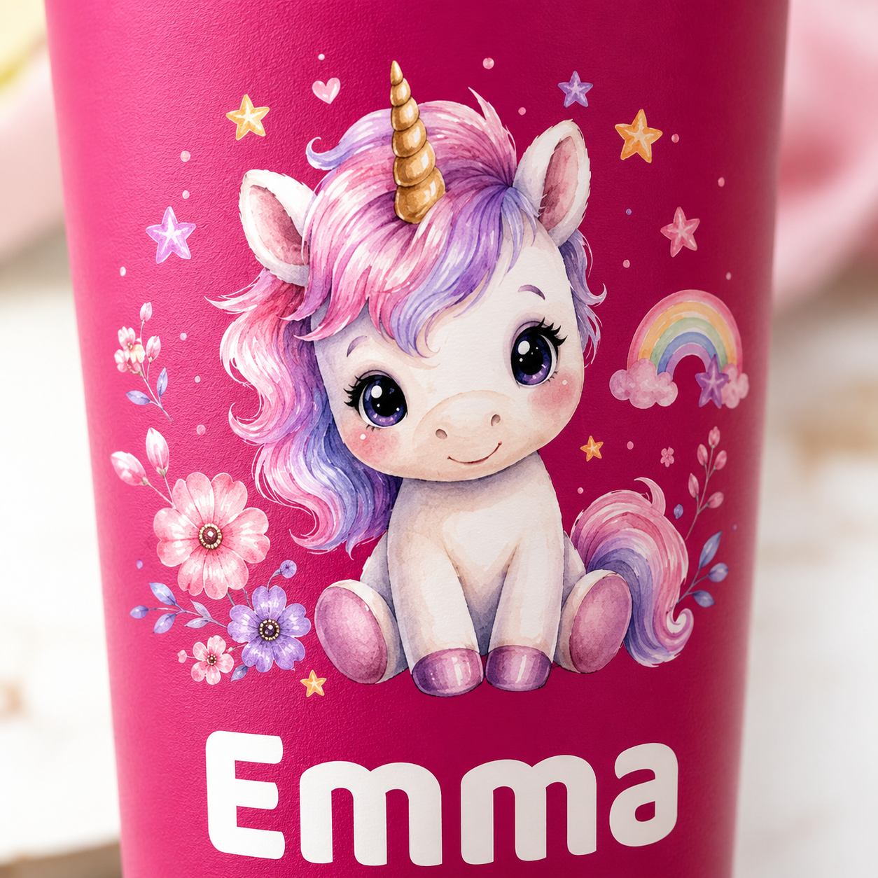 Personalized Unicorn Tumbler for Girls | Custom Name Kids Cup with Straw | Buckeye Shore Designs