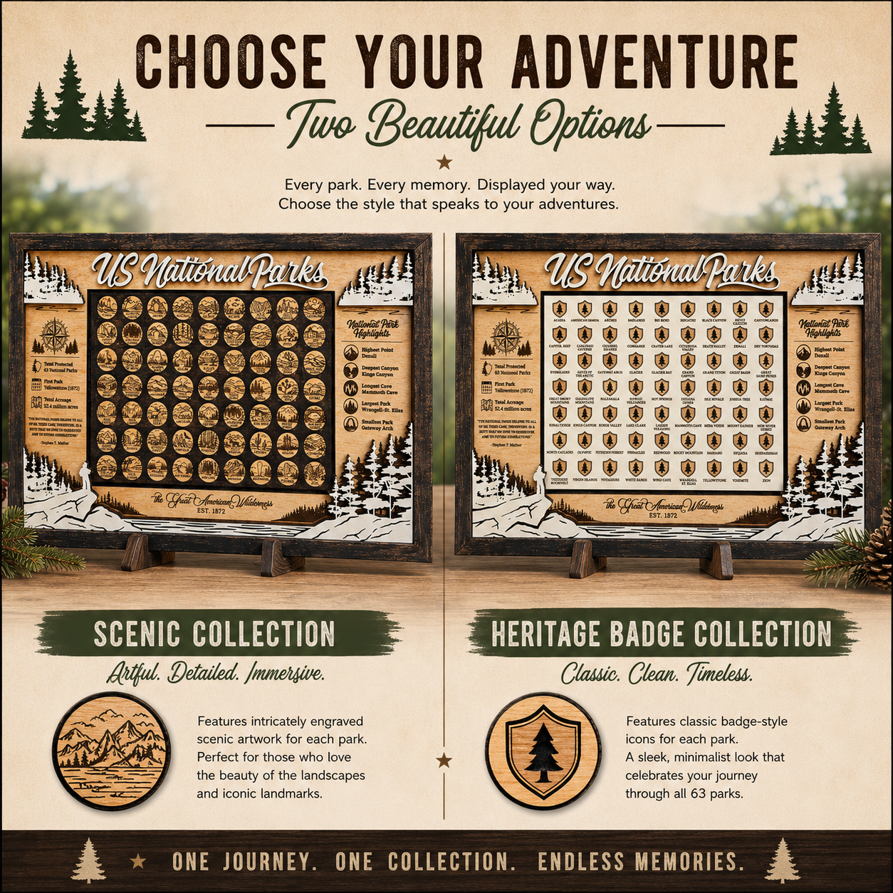 US National Parks Tracker Board | Laser Engraved | All 63 Parks | Handmade Wood Gift