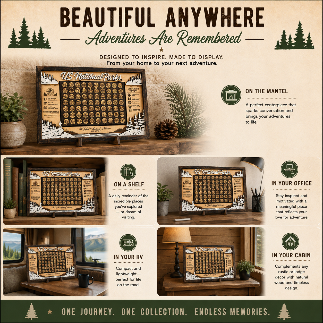 US National Parks Tracker Board | Laser Engraved | All 63 Parks | Handmade Wood Gift
