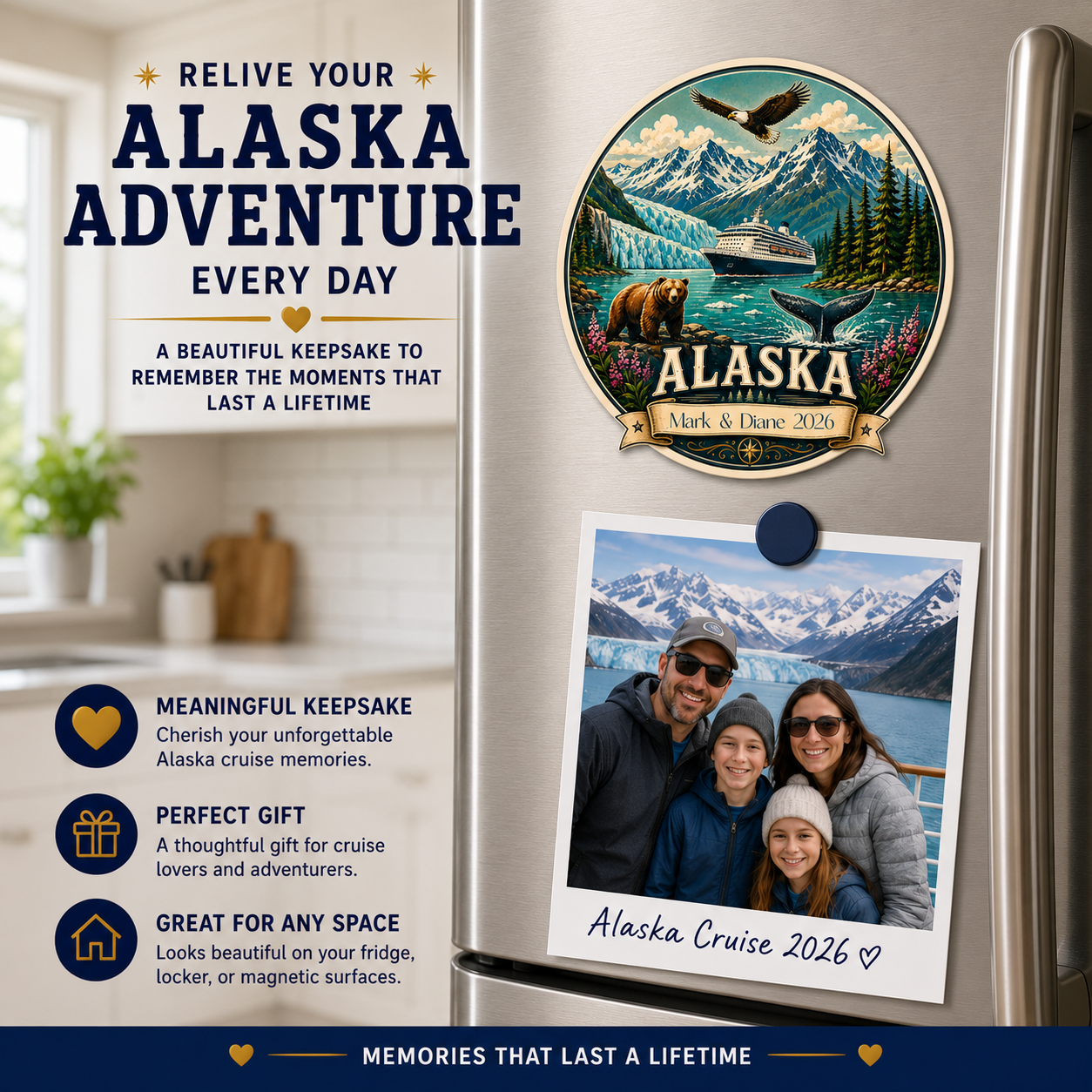 Personalized Alaska Cruise Magnet | Retro Vintage Style | Custom Banner Text | 5 Inch Cruise Door Magnet | Handmade in Ohio