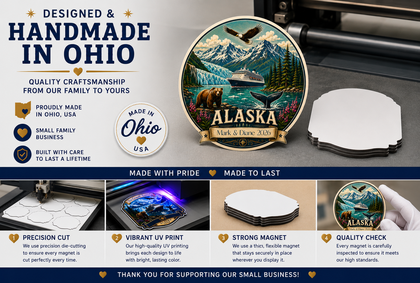 Personalized Alaska Cruise Magnet | Retro Vintage Style | Custom Banner Text | 5 Inch Cruise Door Magnet | Handmade in Ohio