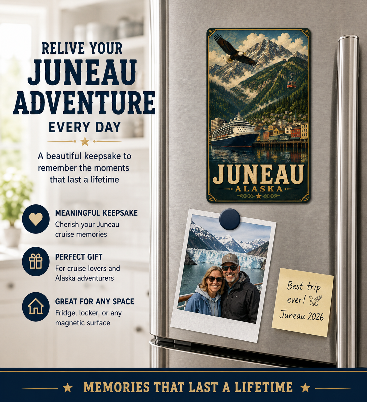 Juneau Alaska Cruise Magnet | Vintage Travel Poster Style | WPA Souvenir Magnet | Handmade in Ohio
