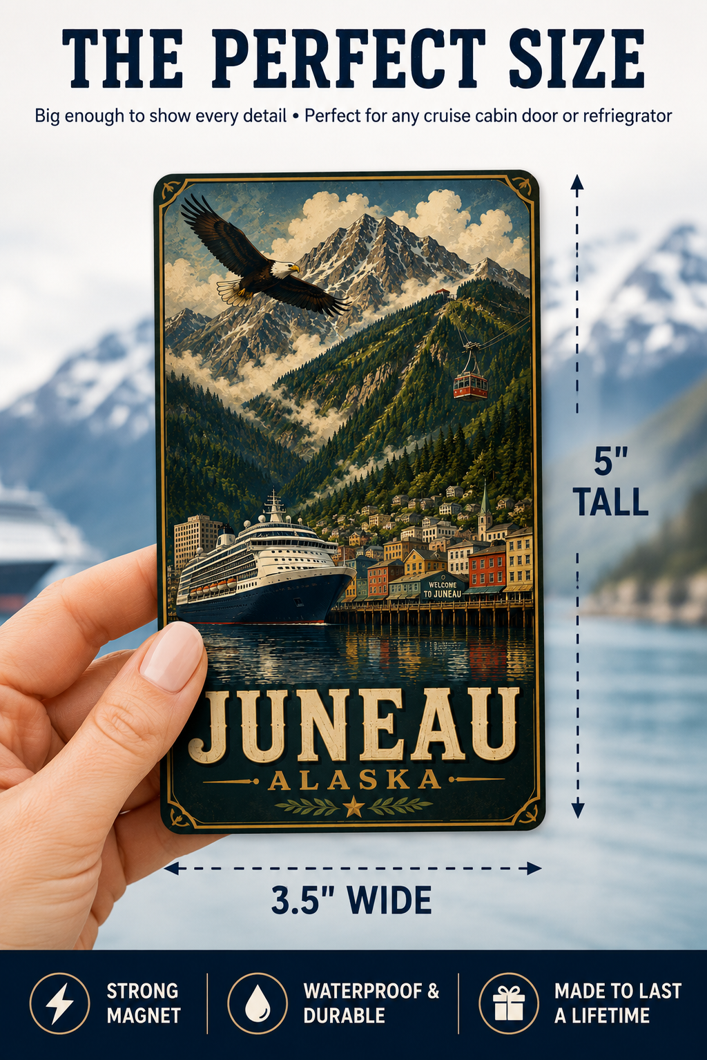 Juneau Alaska Cruise Magnet | Vintage Travel Poster Style | WPA Souvenir Magnet | Handmade in Ohio