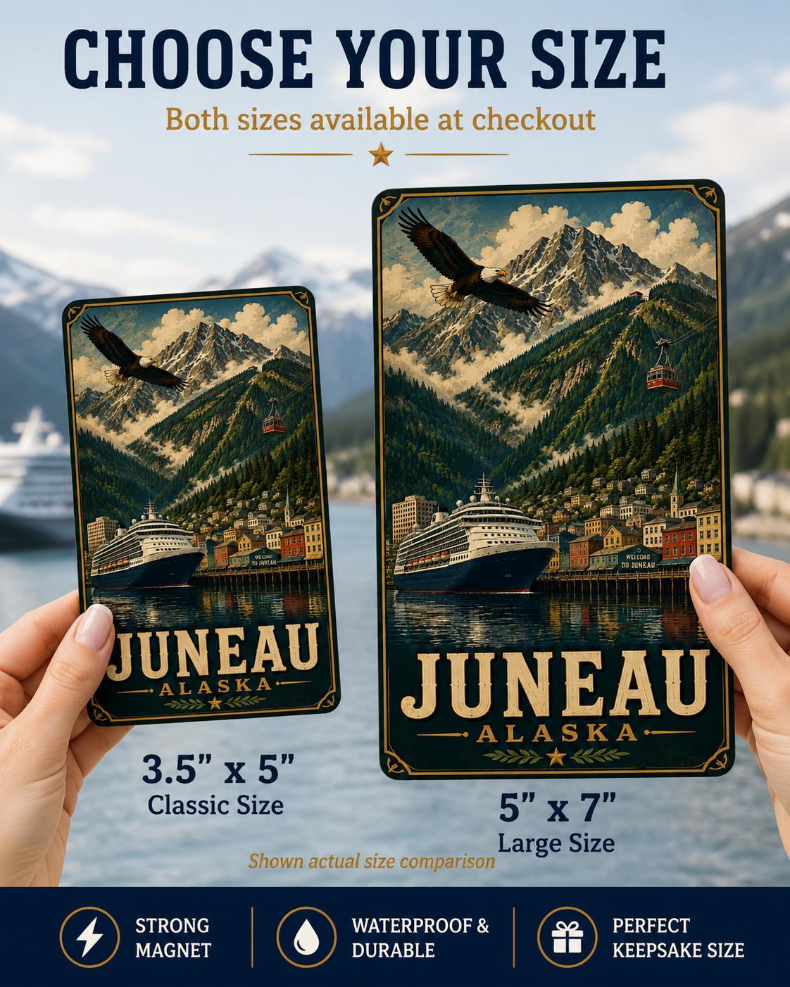 Juneau Alaska Cruise Magnet | Vintage Travel Poster Style | WPA Souvenir Magnet | Handmade in Ohio