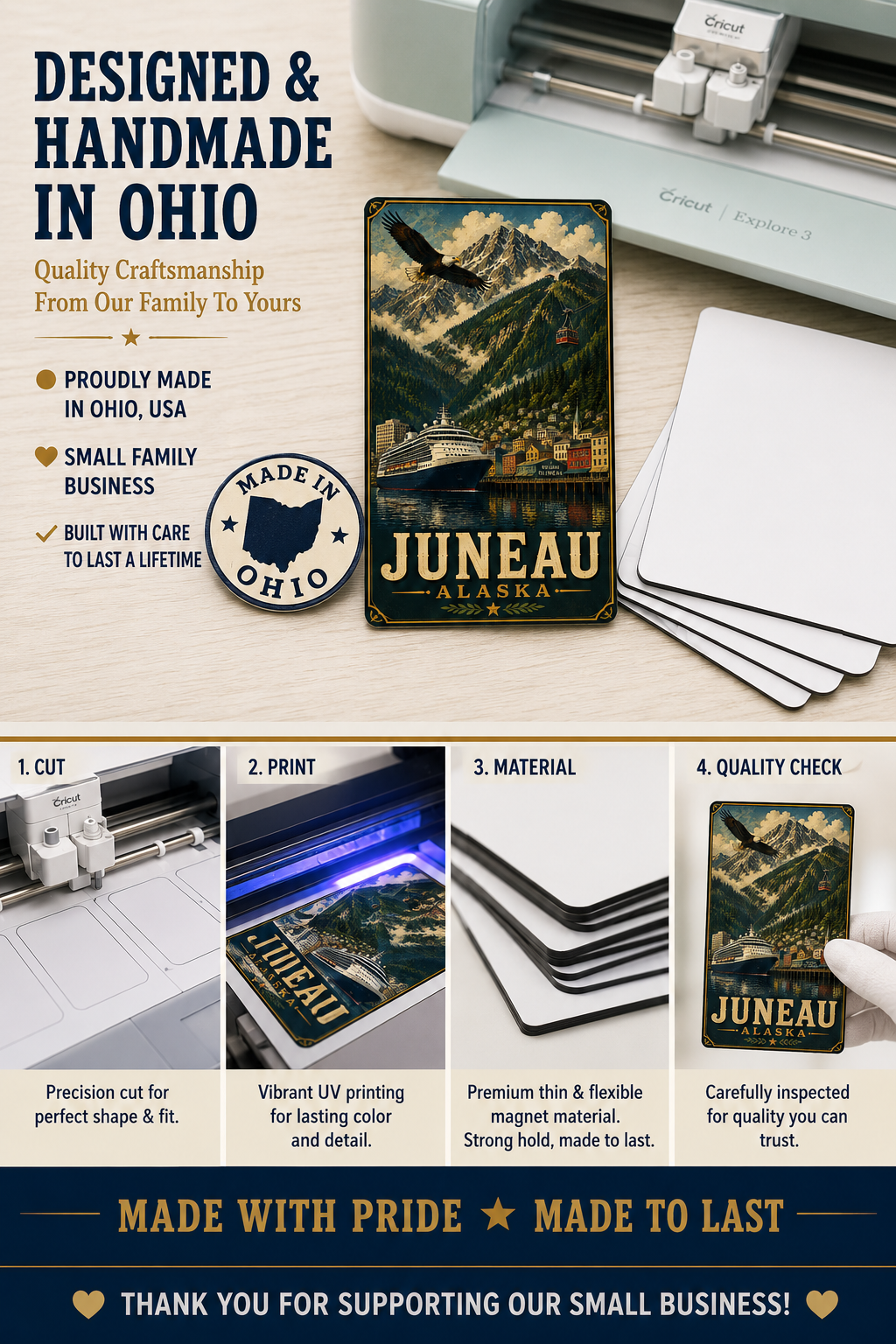 Juneau Alaska Cruise Magnet | Vintage Travel Poster Style | WPA Souvenir Magnet | Handmade in Ohio