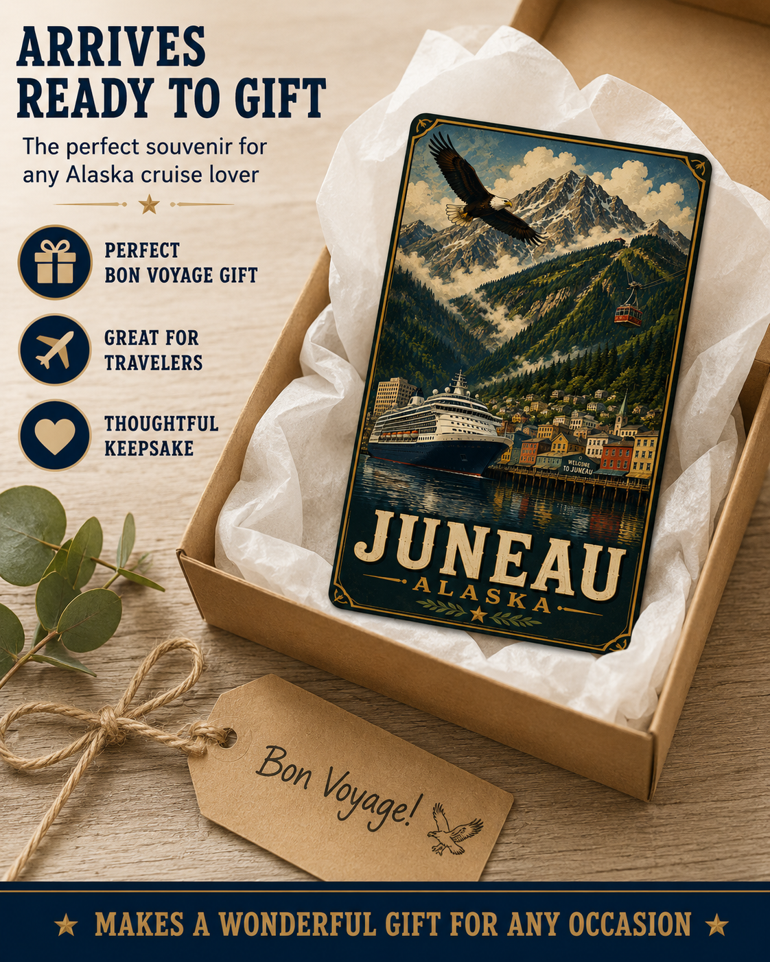 Juneau Alaska Cruise Magnet | Vintage Travel Poster Style | WPA Souvenir Magnet | Handmade in Ohio