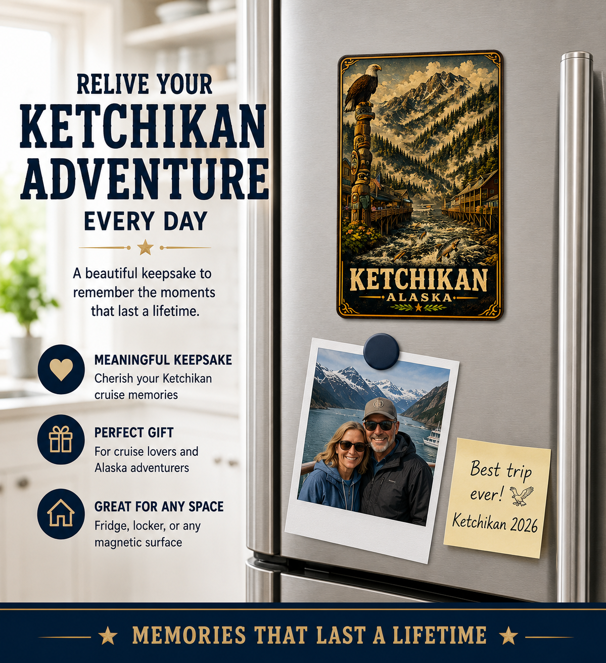 Ketchikan Alaska Cruise Magnet | Vintage Travel Poster Style | Creek Street Souvenir Magnet | Handmade in Ohio