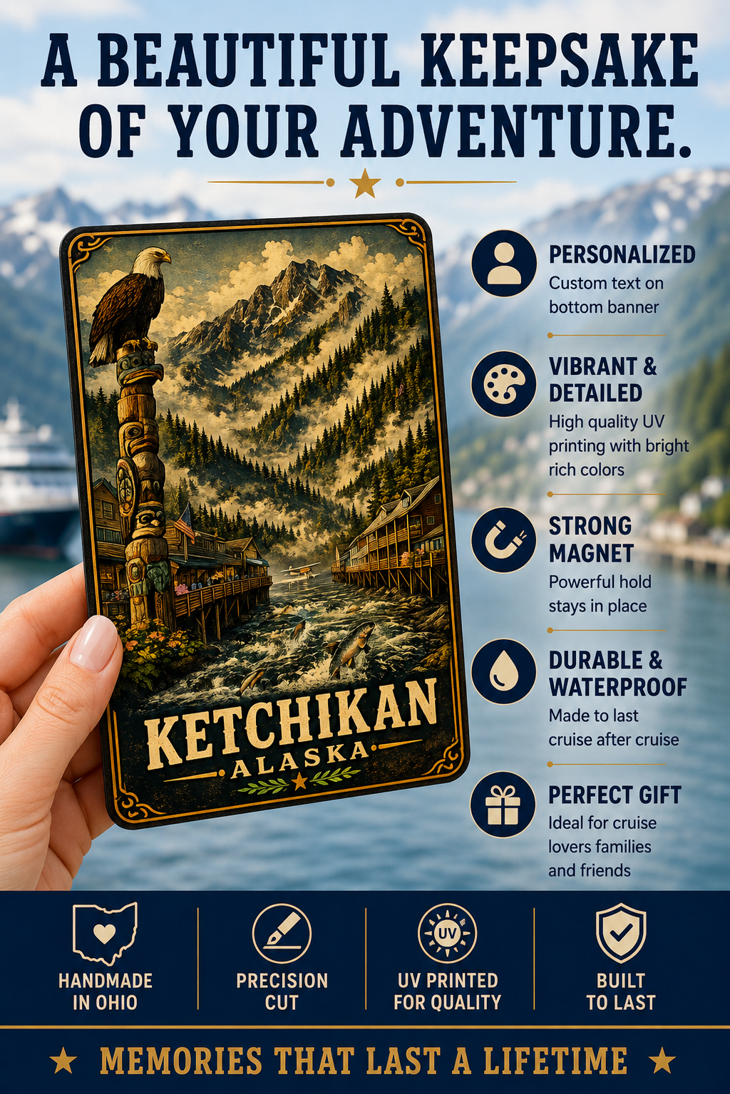 Ketchikan Alaska Cruise Magnet | Vintage Travel Poster Style | Creek Street Souvenir Magnet | Handmade in Ohio
