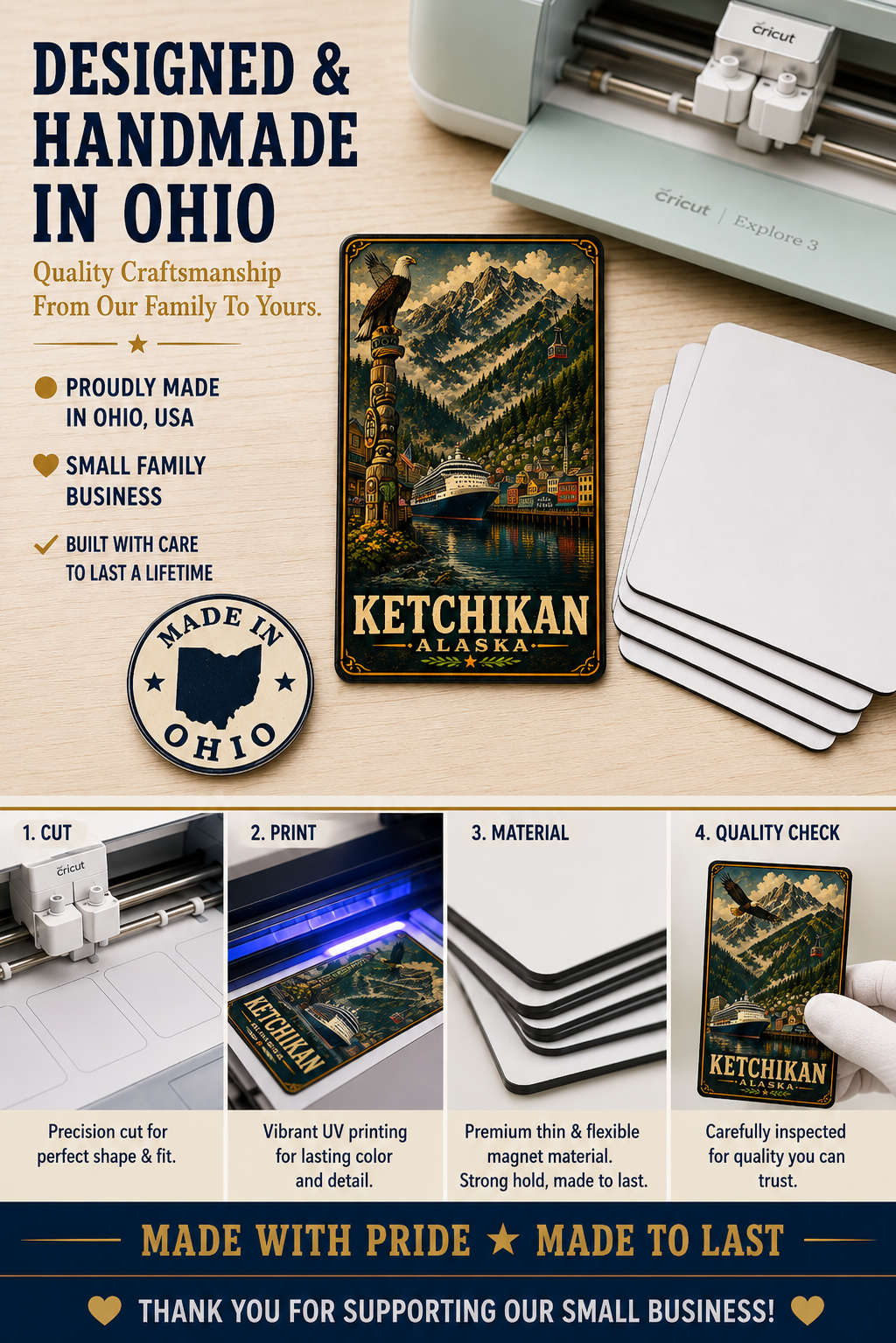 Ketchikan Alaska Cruise Magnet | Vintage Travel Poster Style | Creek Street Souvenir Magnet | Handmade in Ohio