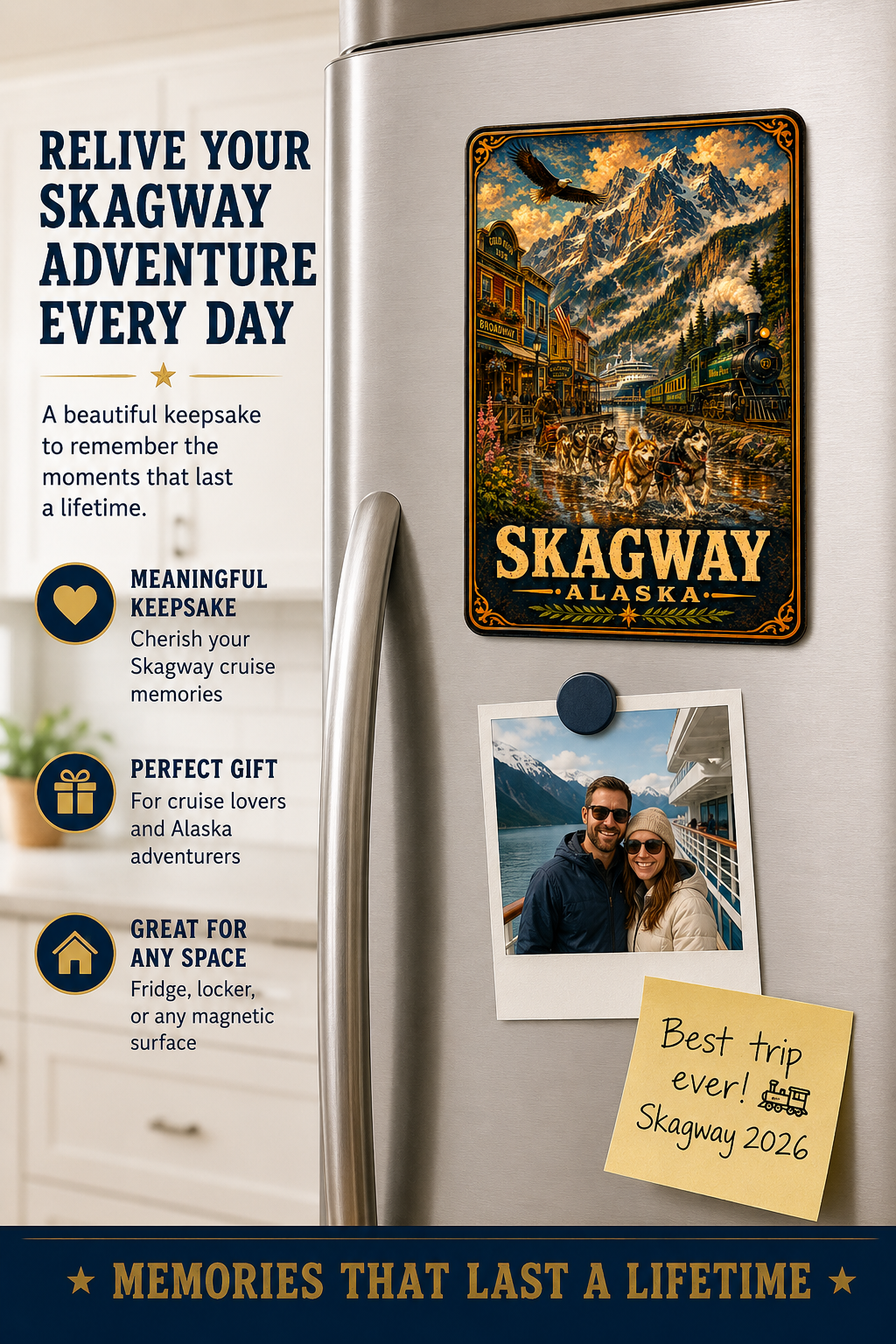 Skagway Alaska Cruise Magnet | Vintage Travel Poster Style | WPA Souvenir Magnet | Handmade in Ohio
