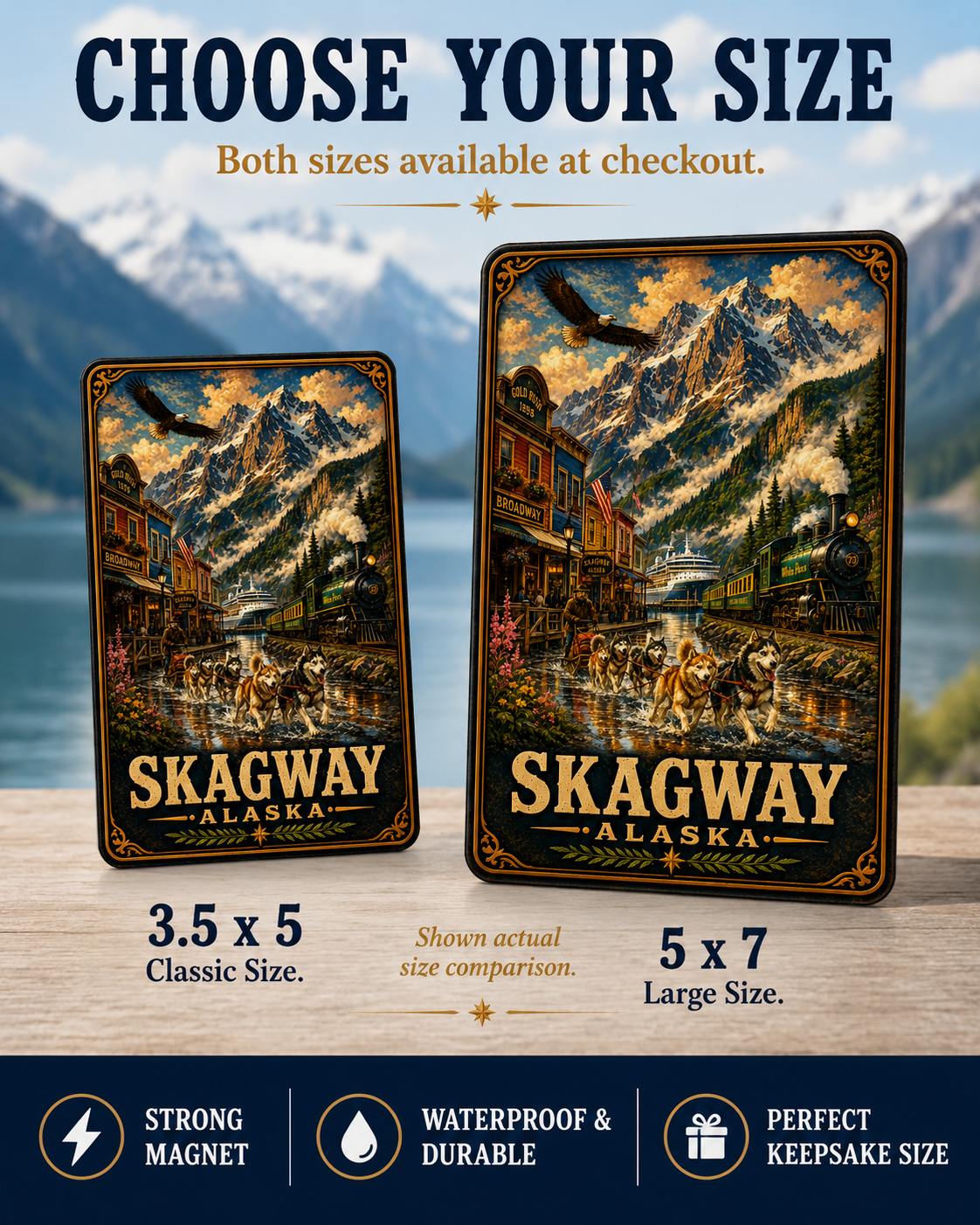Skagway Alaska Cruise Magnet | Vintage Travel Poster Style | WPA Souvenir Magnet | Handmade in Ohio