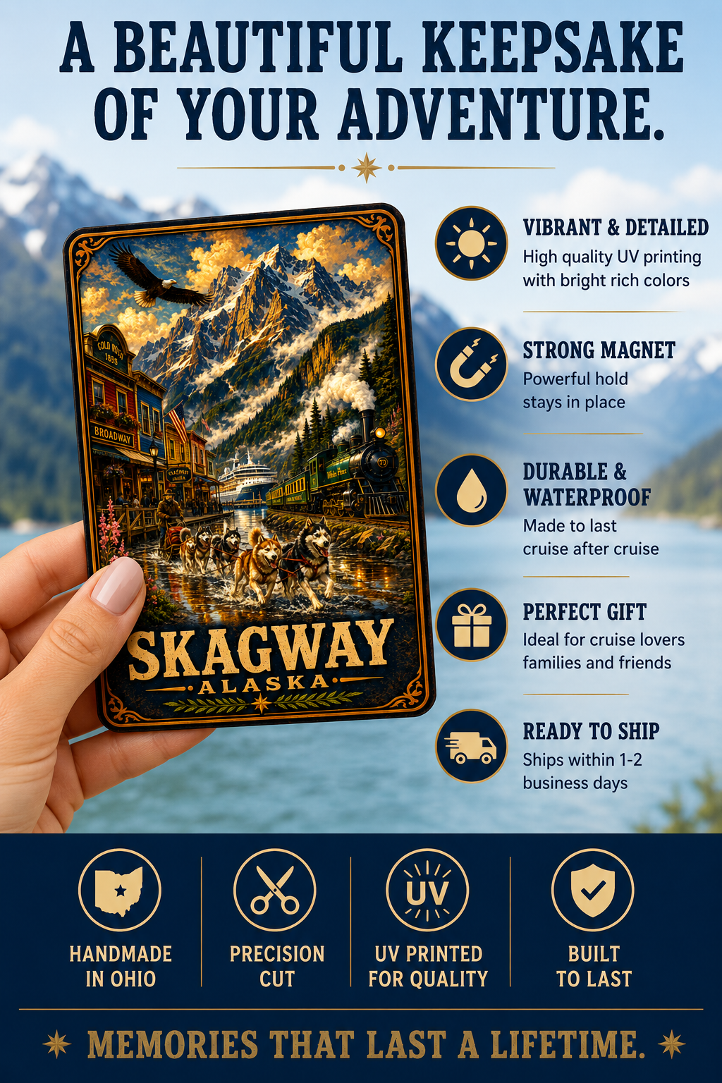 Skagway Alaska Cruise Magnet | Vintage Travel Poster Style | WPA Souvenir Magnet | Handmade in Ohio