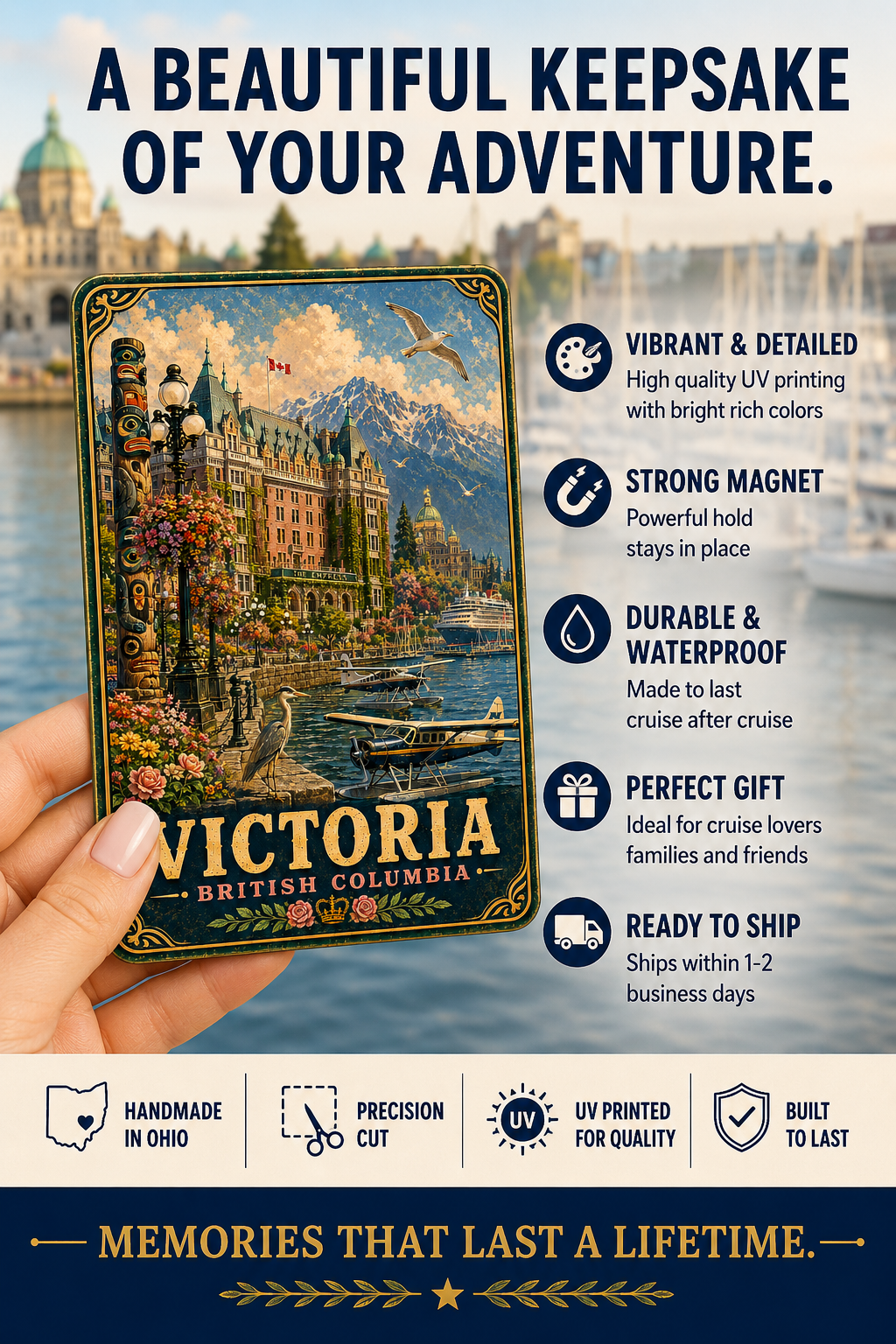 Victoria British Columbia Cruise Magnet | Vintage Travel Poster Style | WPA Souvenir Magnet | Handmade in Ohio