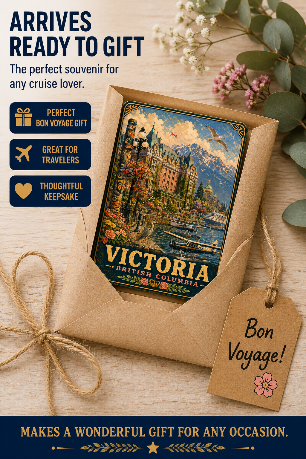 Victoria British Columbia Cruise Magnet | Vintage Travel Poster Style | WPA Souvenir Magnet | Handmade in Ohio