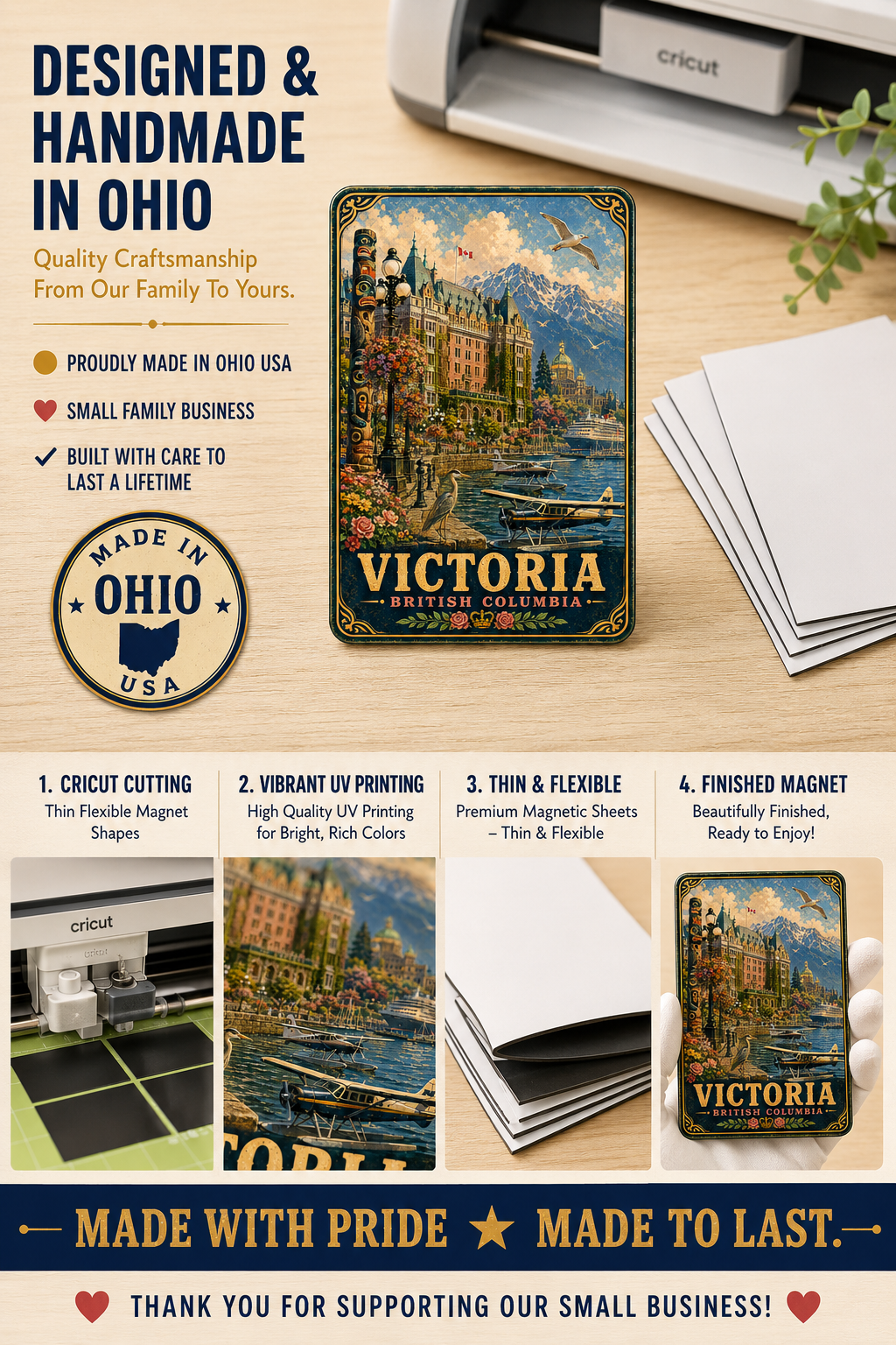 Victoria British Columbia Cruise Magnet | Vintage Travel Poster Style | WPA Souvenir Magnet | Handmade in Ohio
