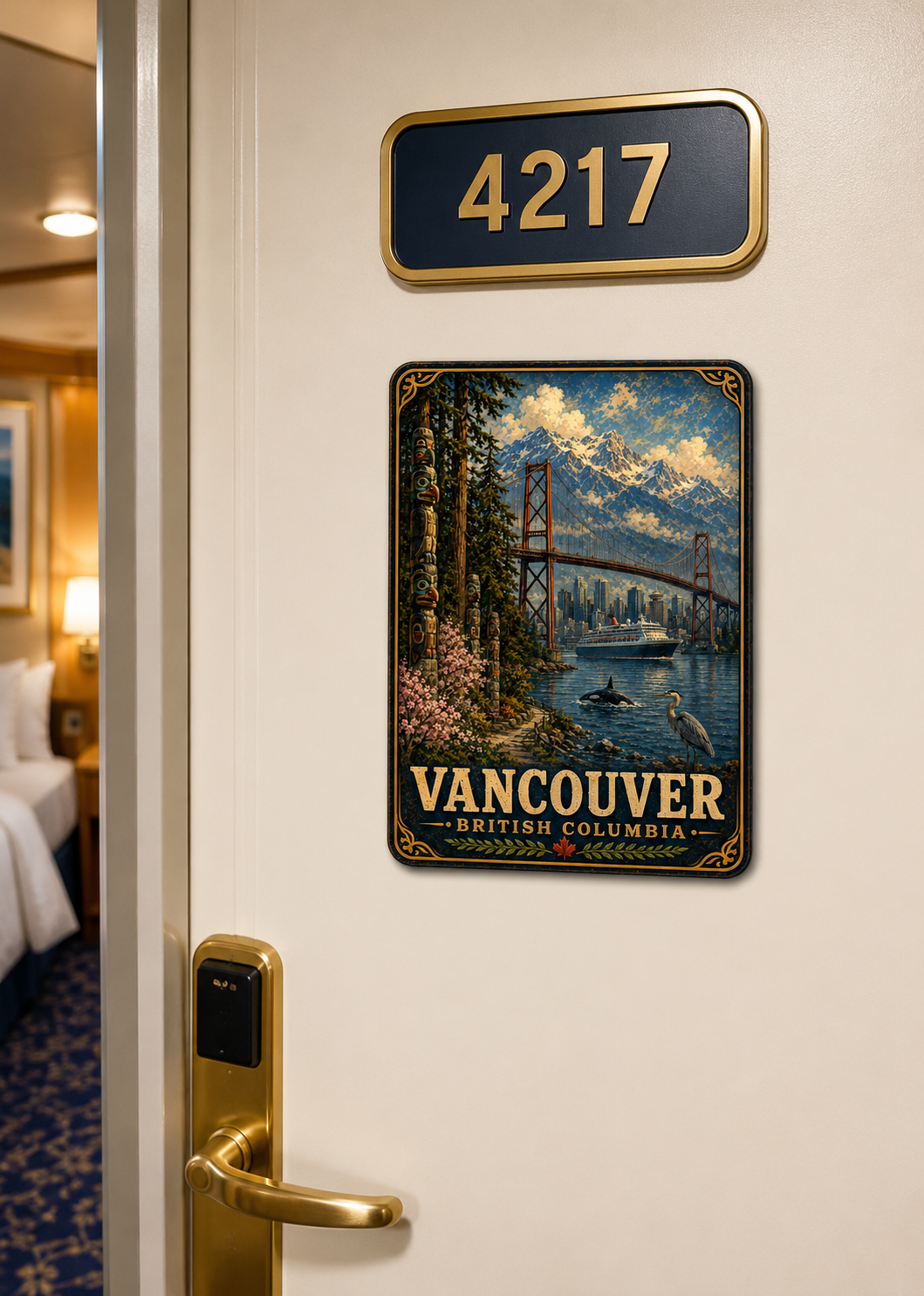 Vancouver British Columbia Cruise Magnet | Vintage Travel Poster Style | Lions Gate Bridge | WPA Souvenir Magnet | Handmade in Ohio