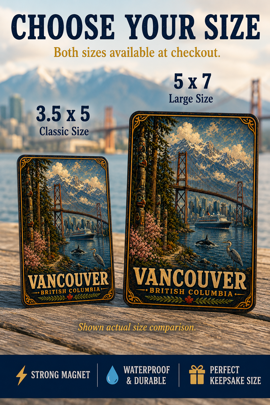 Vancouver British Columbia Cruise Magnet | Vintage Travel Poster Style | Lions Gate Bridge | WPA Souvenir Magnet | Handmade in Ohio