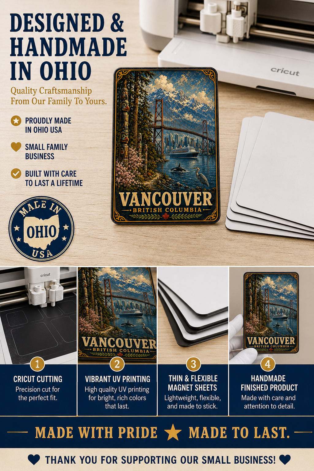 Vancouver British Columbia Cruise Magnet | Vintage Travel Poster Style | Lions Gate Bridge | WPA Souvenir Magnet | Handmade in Ohio