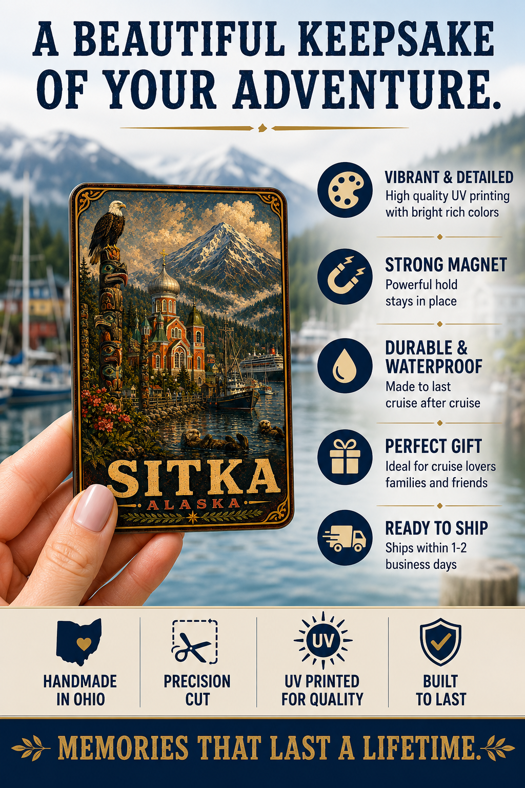 Sitka Alaska Cruise Magnet | Vintage Travel Poster Style | WPA Souvenir Magnet | Handmade in Ohio