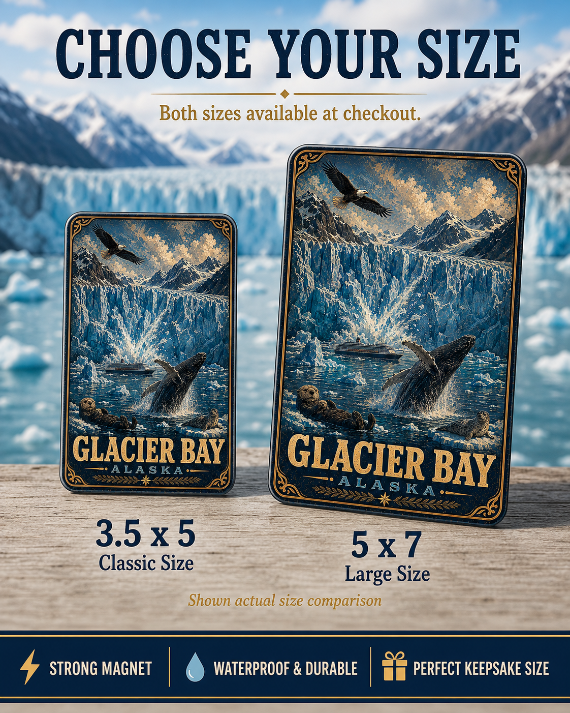 Glacier Bay Alaska Cruise Magnet | Vintage Travel Poster Style | WPA Souvenir Magnet | Handmade in Ohio