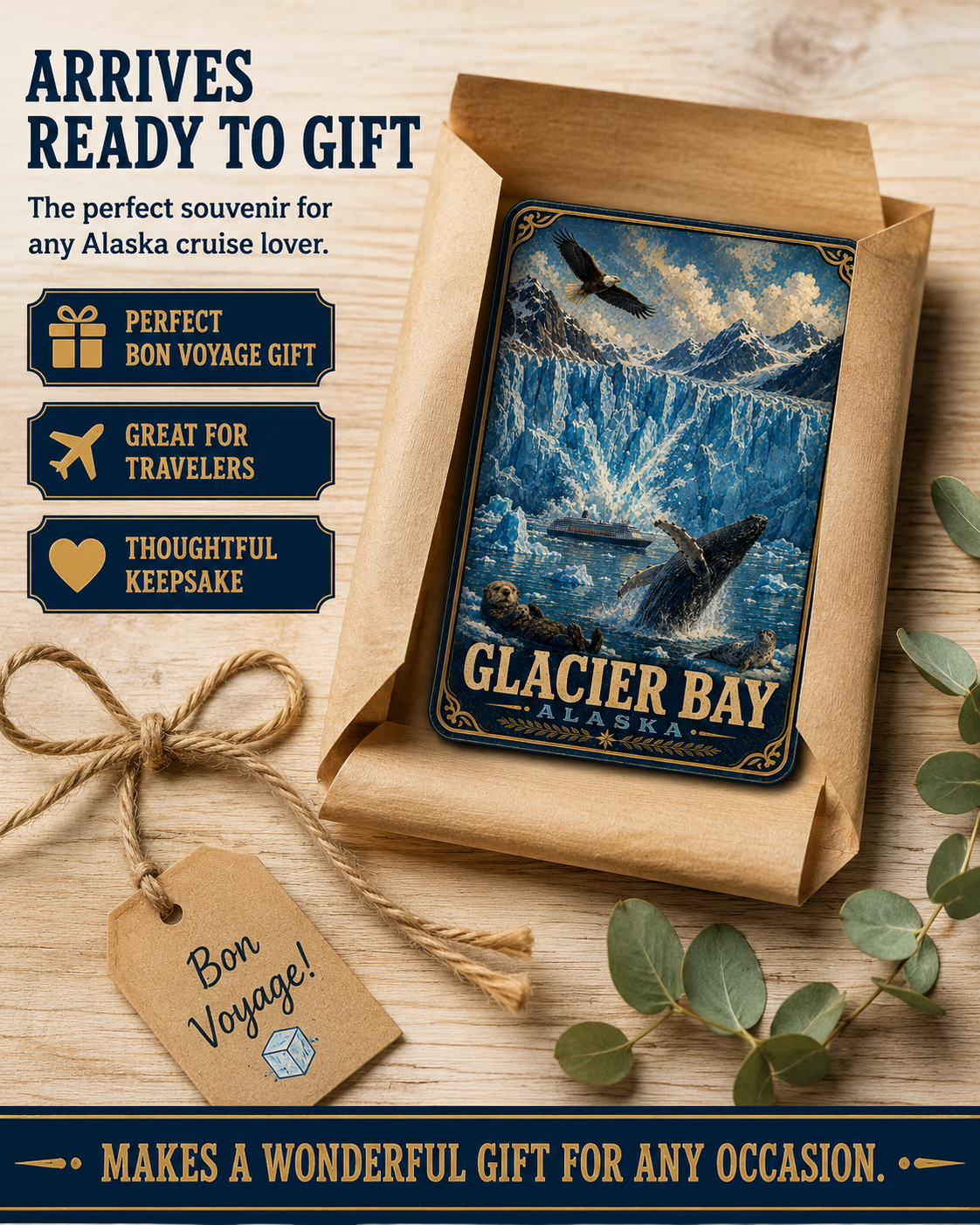 Glacier Bay Alaska Cruise Magnet | Vintage Travel Poster Style | WPA Souvenir Magnet | Handmade in Ohio