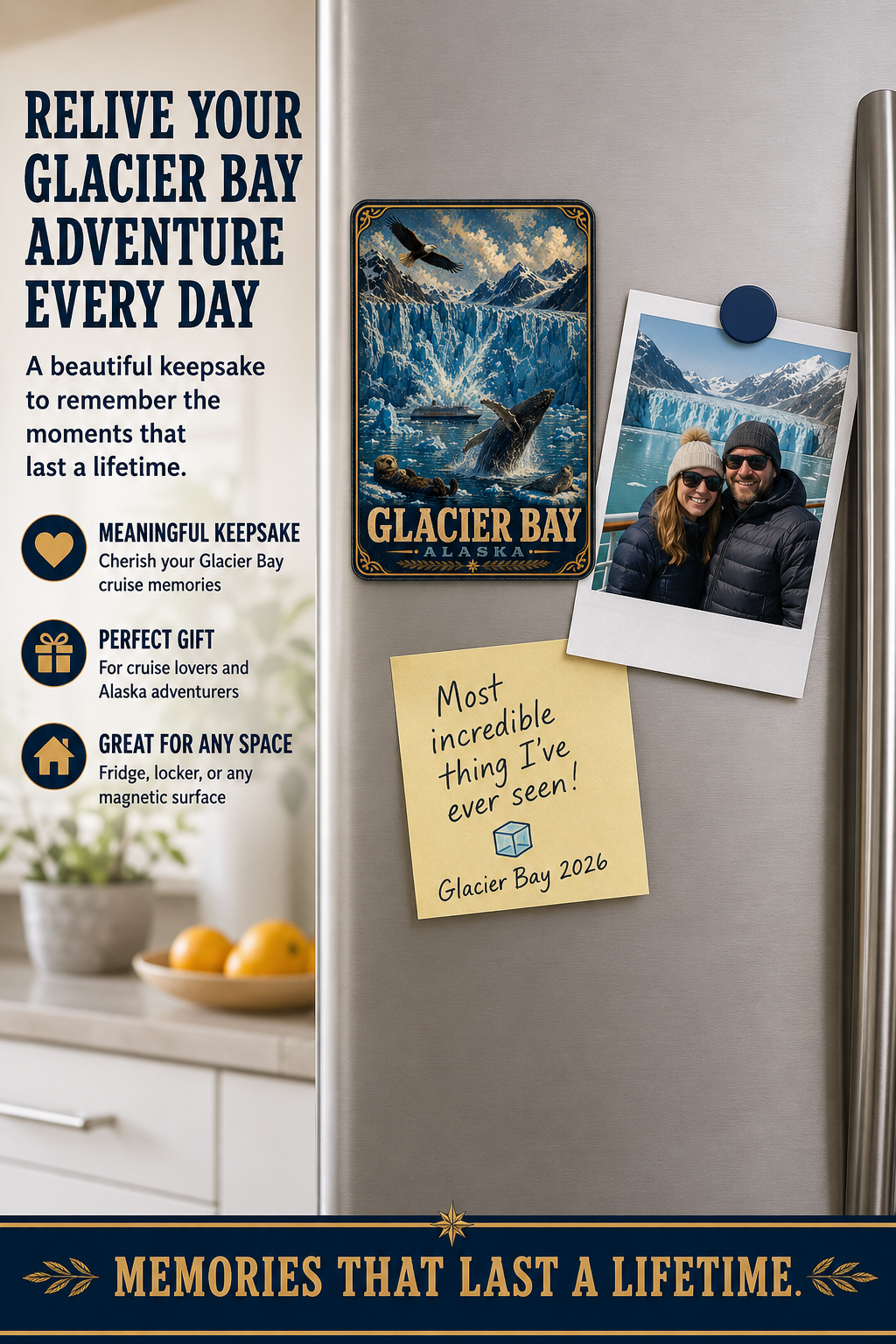 Glacier Bay Alaska Cruise Magnet | Vintage Travel Poster Style | WPA Souvenir Magnet | Handmade in Ohio