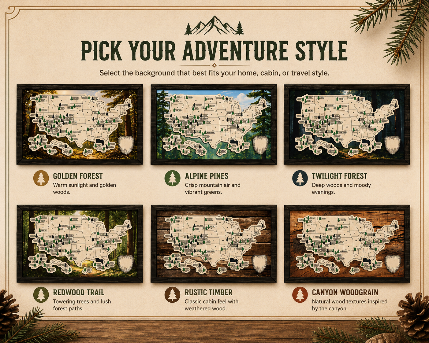Personalized National Park Explorer Map – UV Printed Wooden Travel Tracker & Adventure Keepsake
