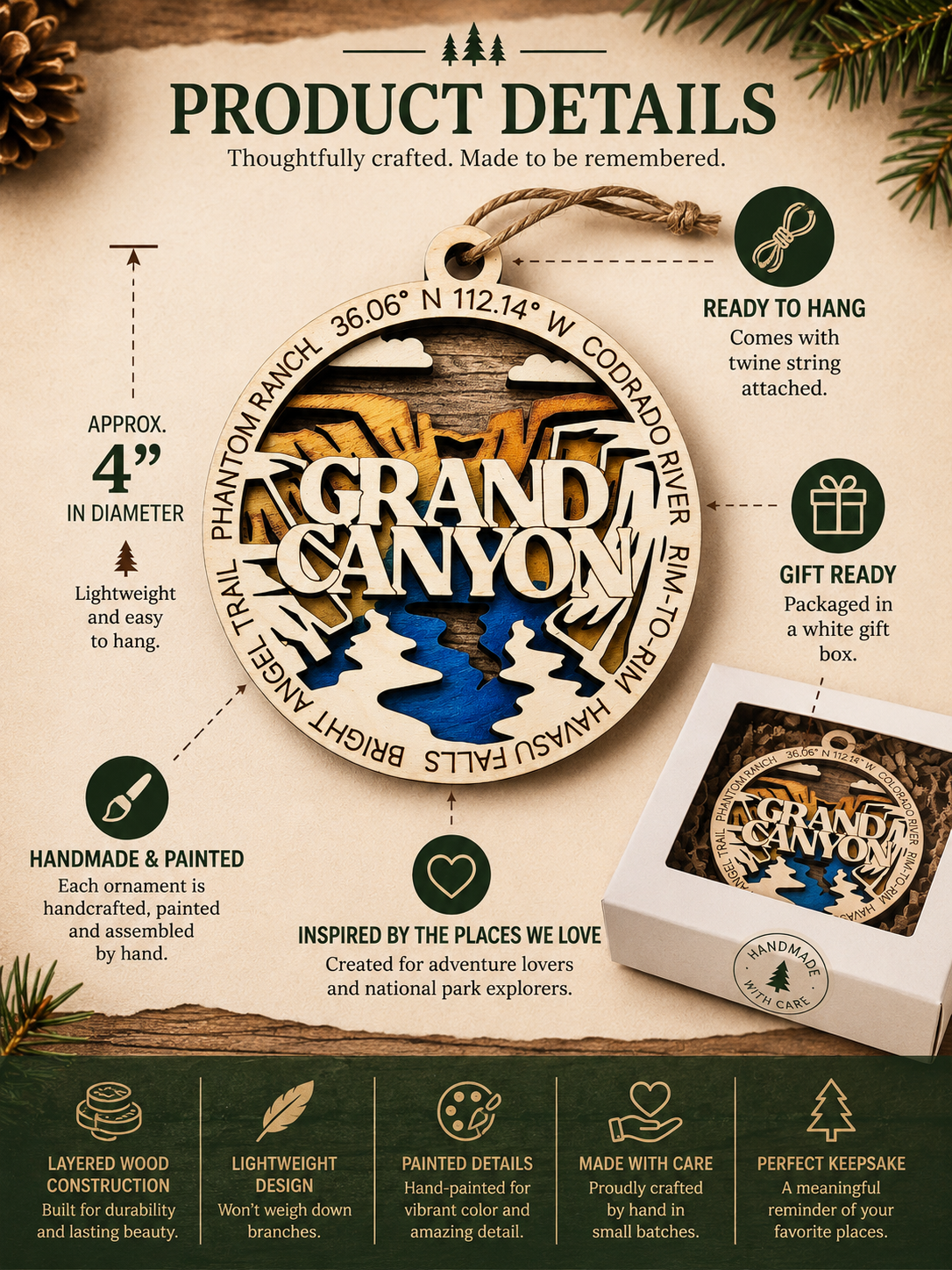 Personalized National Park Ornament – Handmade Wooden Travel Keepsake Gift for Adventure Lovers