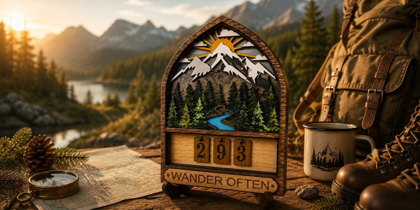 Personalized Hiking Miles Tracker Sign – Wooden Adventure Counter Gift for Hikers & Outdoor Lovers