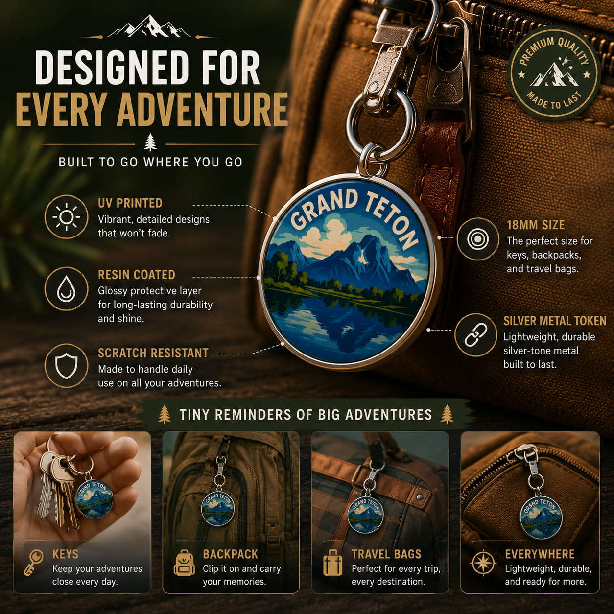 National Park Adventure Charm Keychain – Collectible Travel Keepsake for Hikers & Travelers