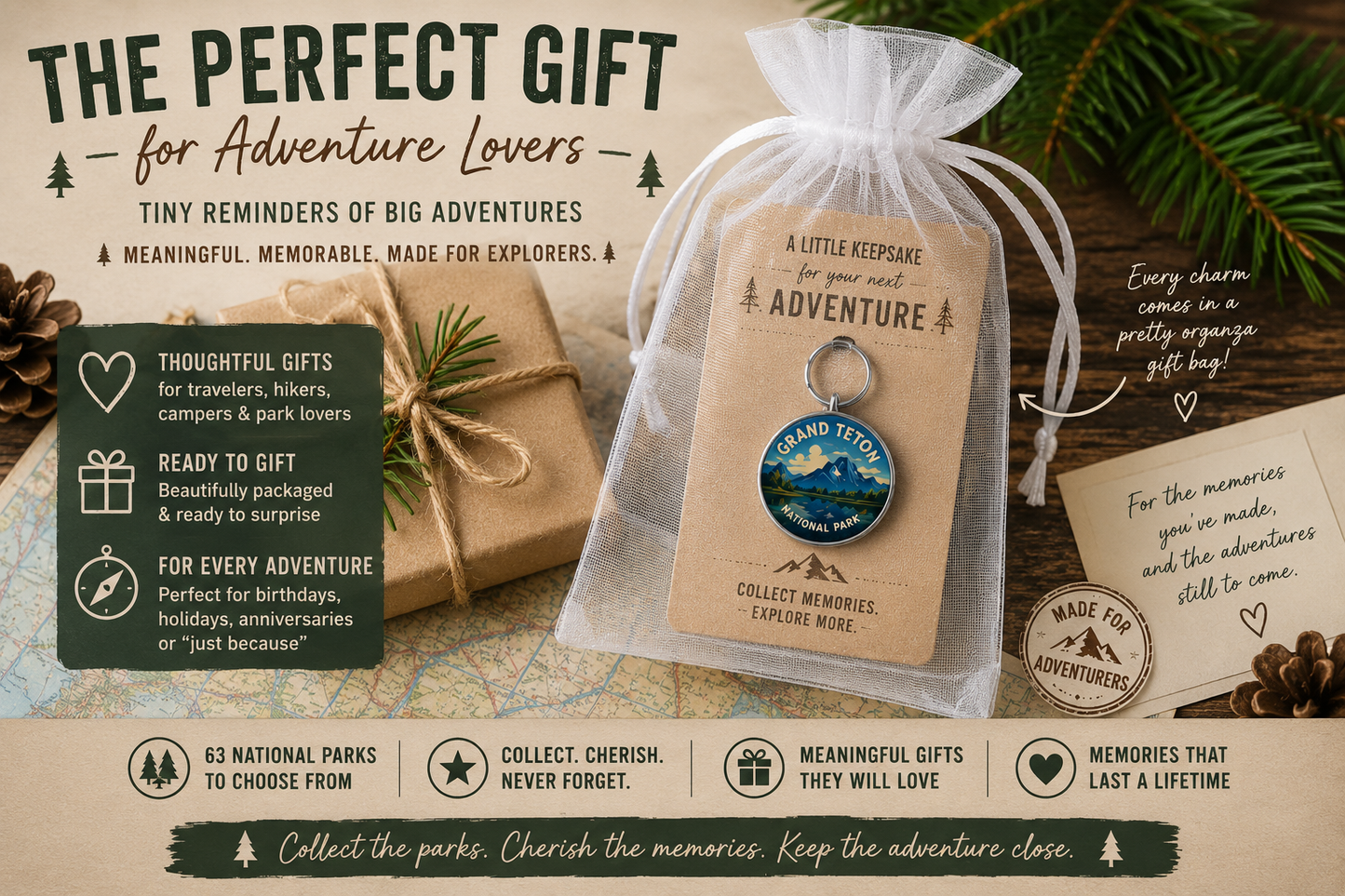 National Park Adventure Charm Keychain – Collectible Travel Keepsake for Hikers & Travelers