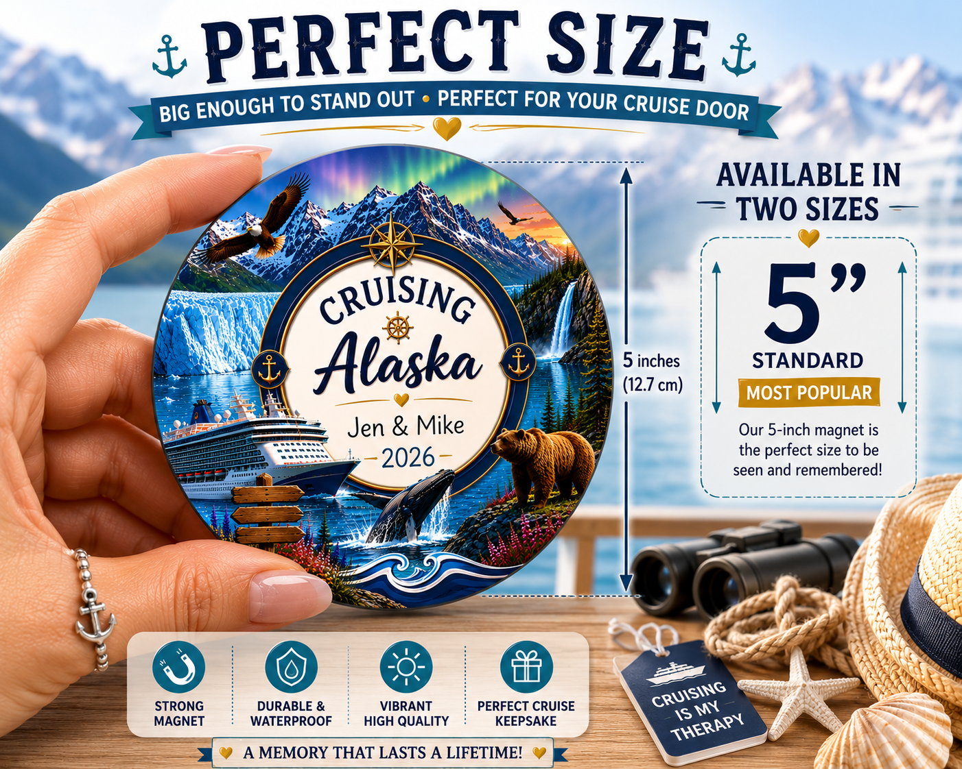 Personalized Alaska Cruise Magnet – Glacier Adventure Travel Souvenir