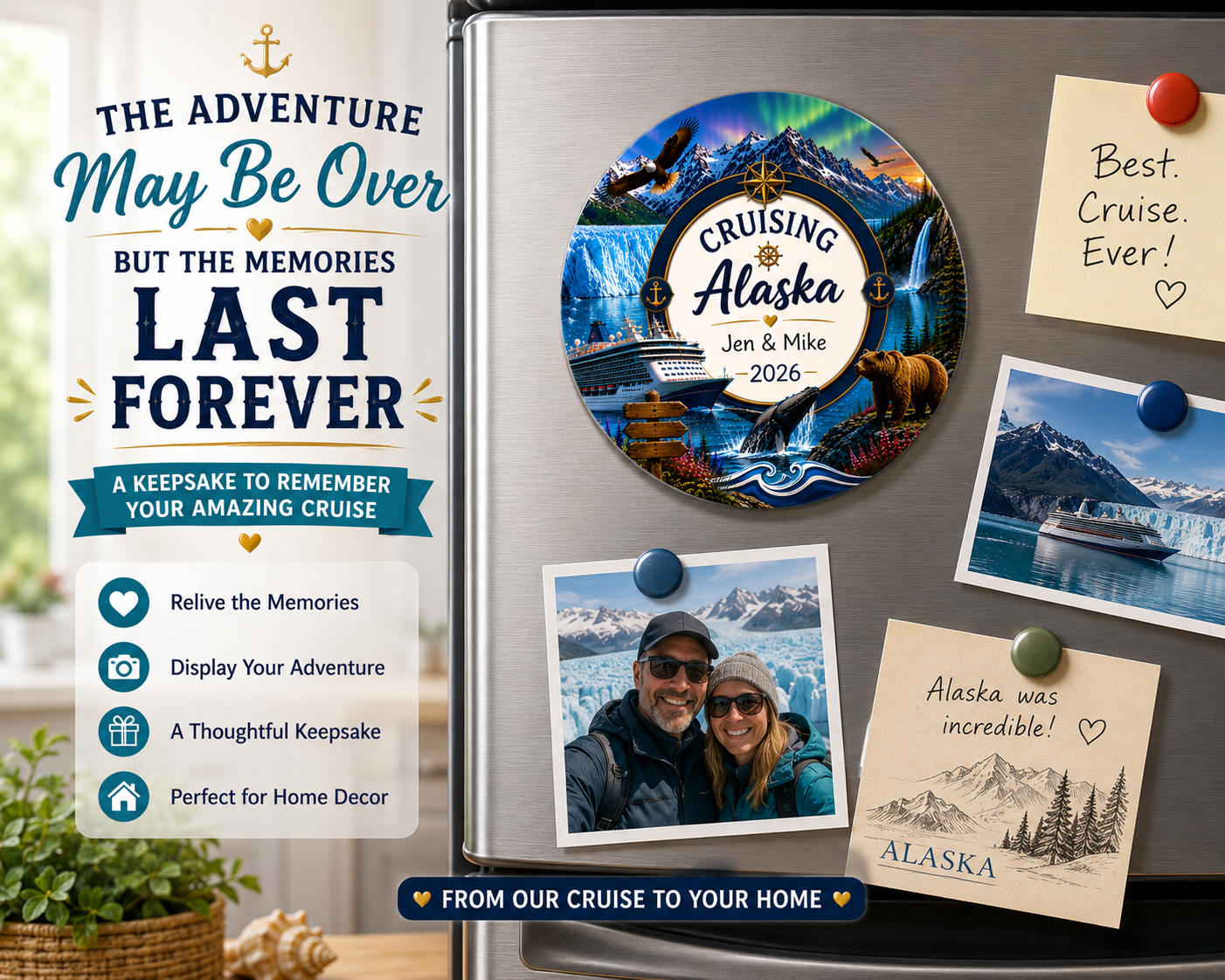 Personalized Alaska Cruise Magnet – Glacier Adventure Travel Souvenir