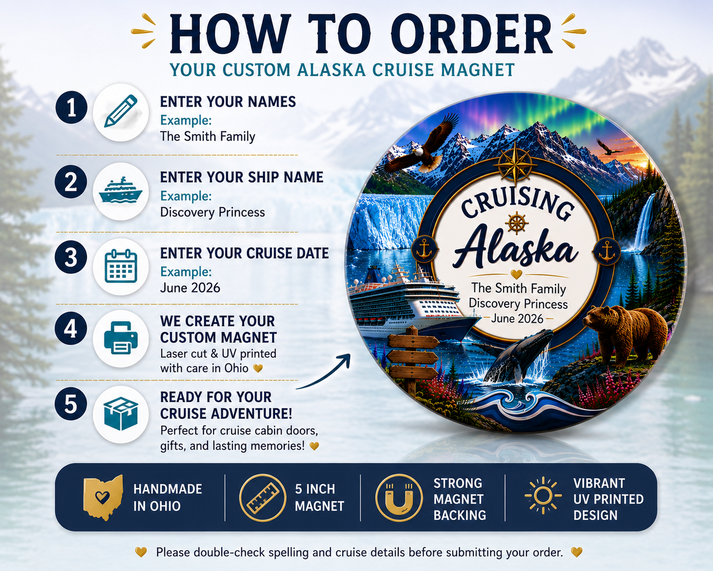 Personalized Alaska Cruise Magnet – Glacier Adventure Travel Souvenir