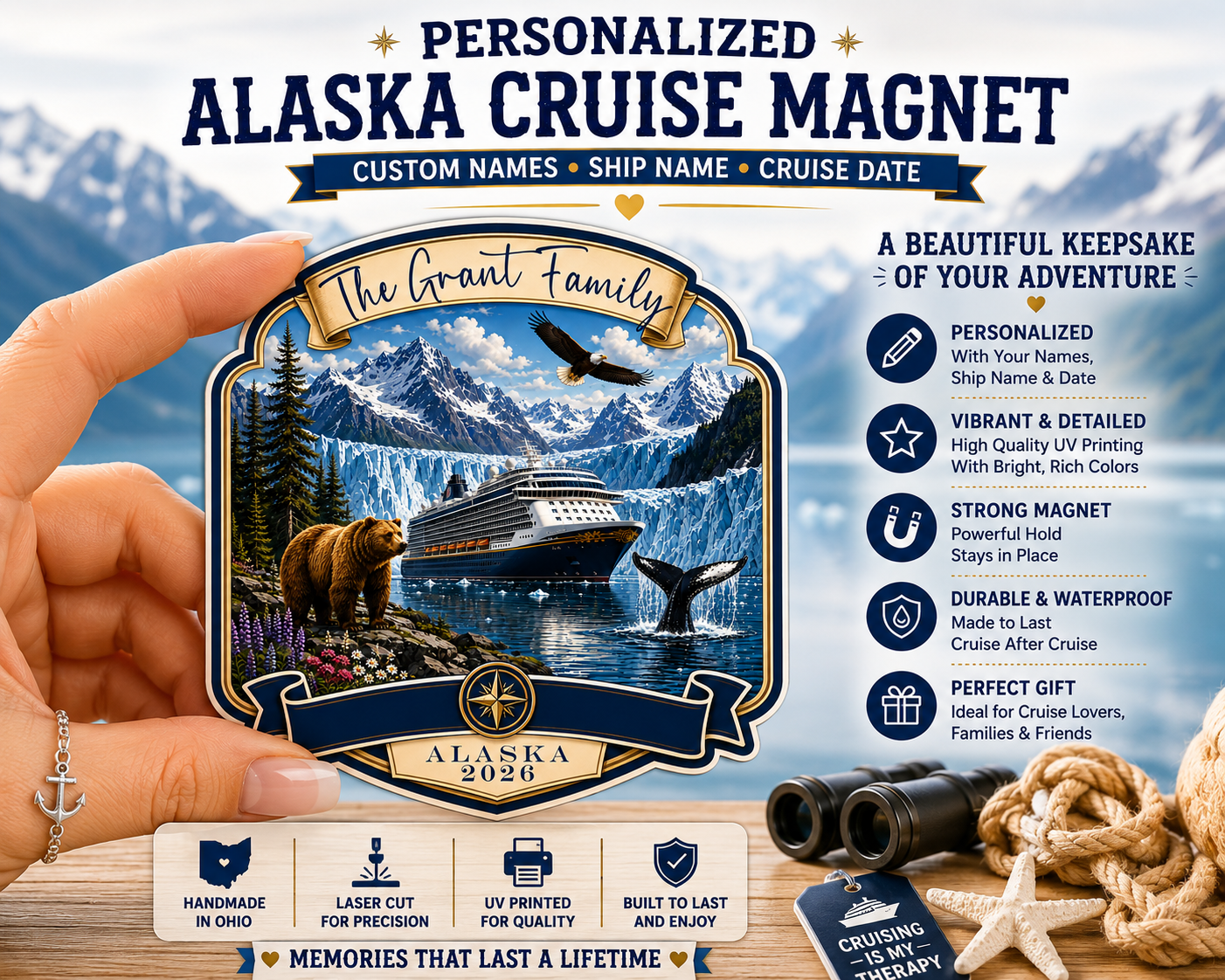 Personalized Alaska Cruise Magnet – Wildlife Adventure Vacation Keepsake
