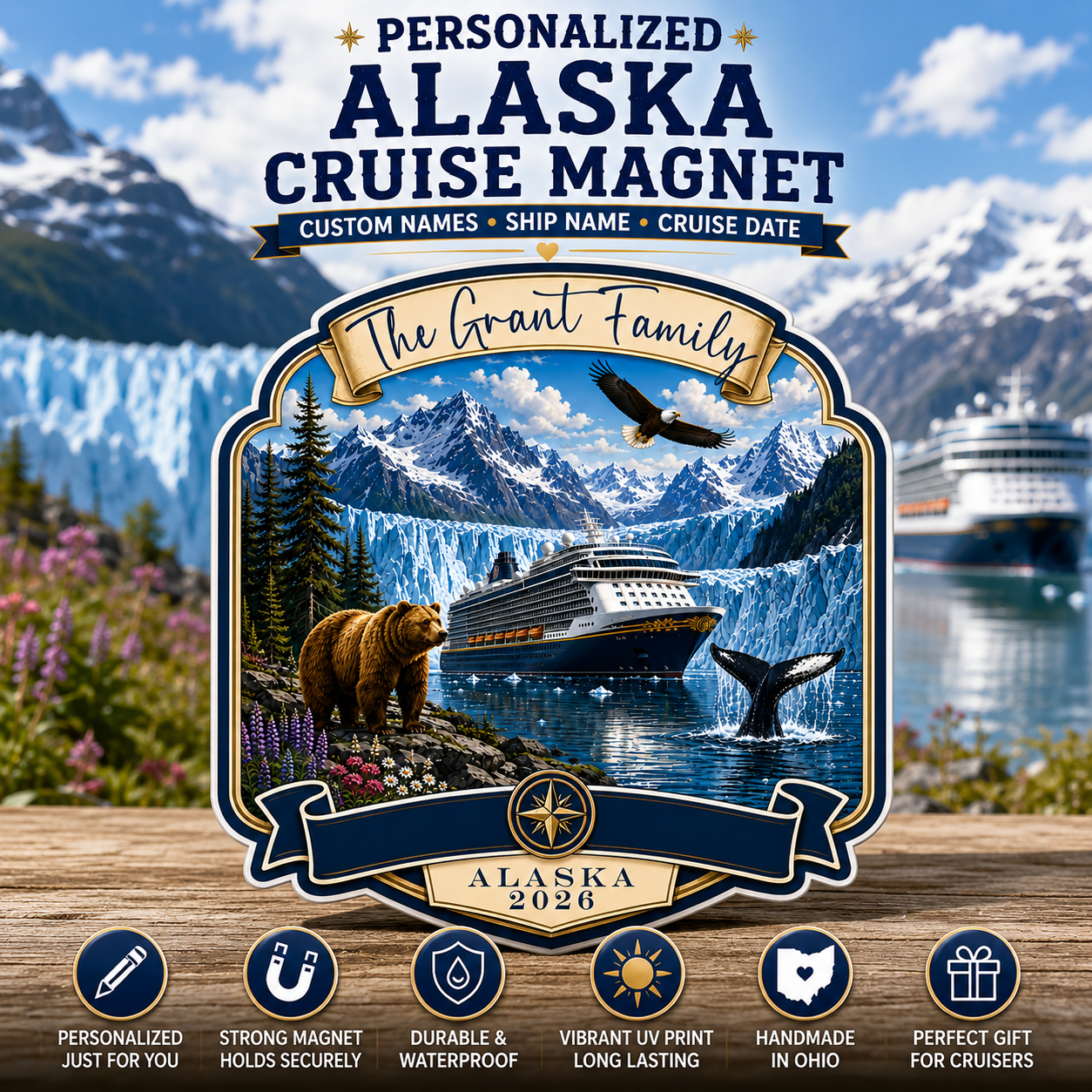 Personalized Alaska Cruise Magnet – Wildlife Adventure Vacation Keepsake