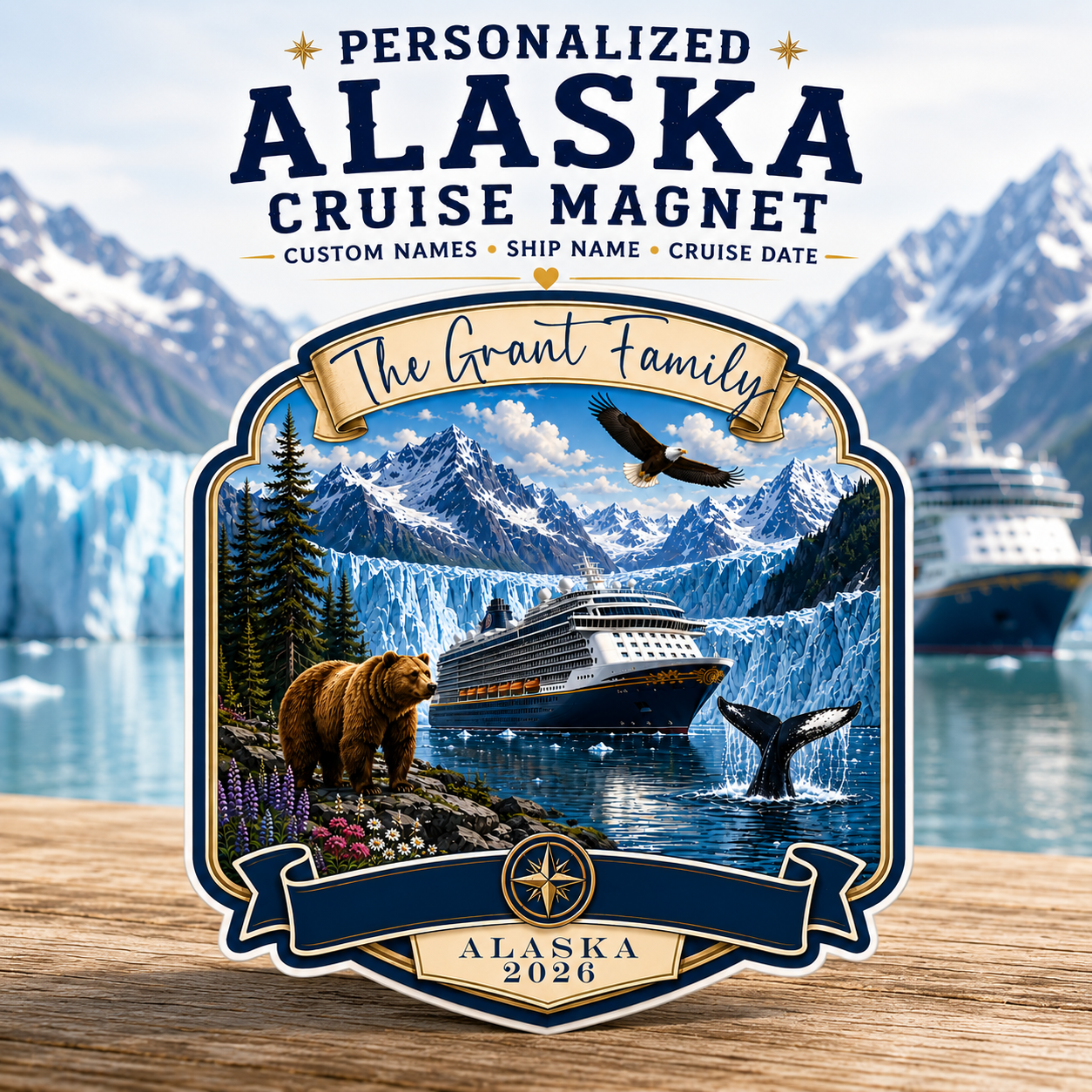 Personalized Alaska Cruise Magnet – Wildlife Adventure Vacation Keepsake